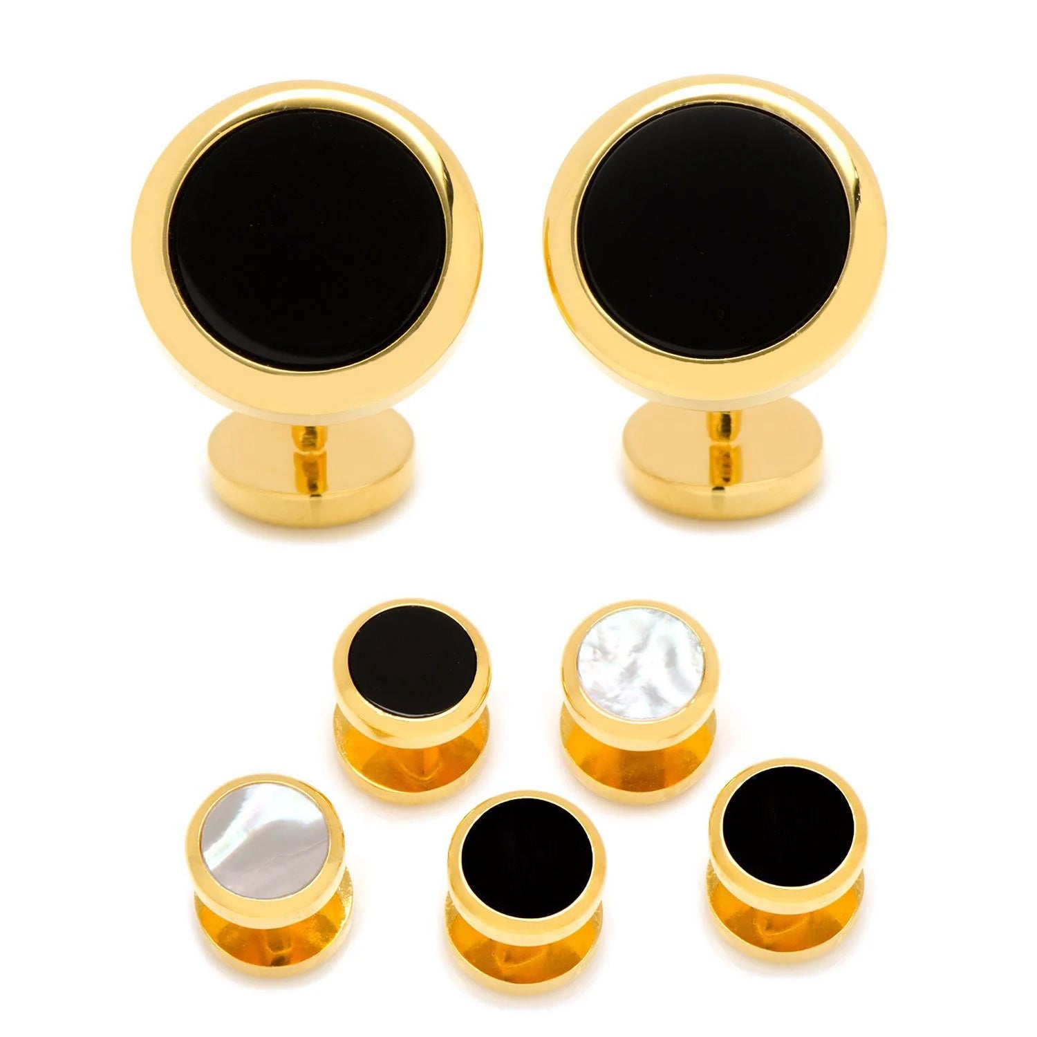 Double Sided Gold Onyx Round Beveled 5-Stud Set by Cufflinks.com