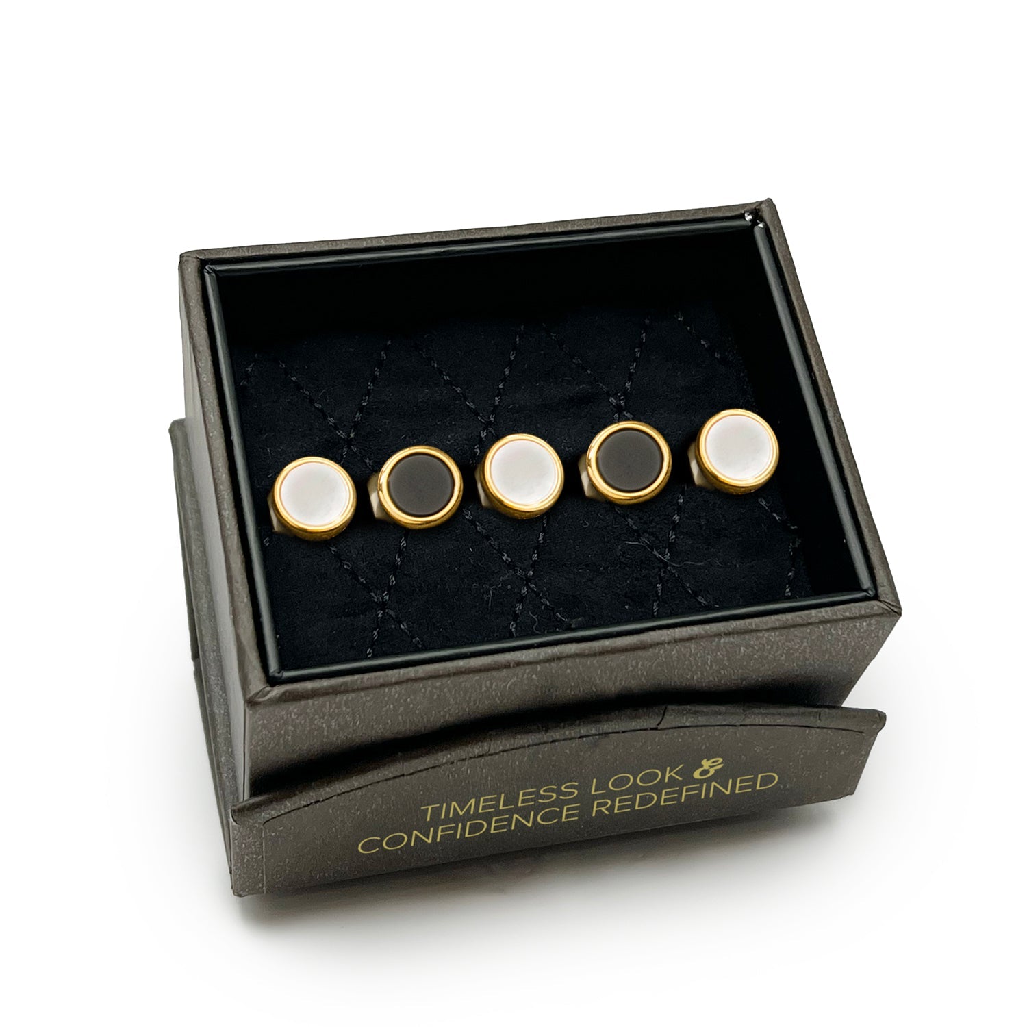 Double Sided Gold Onyx and Mother of Pearl Round 5-Studs by Cufflinks.com