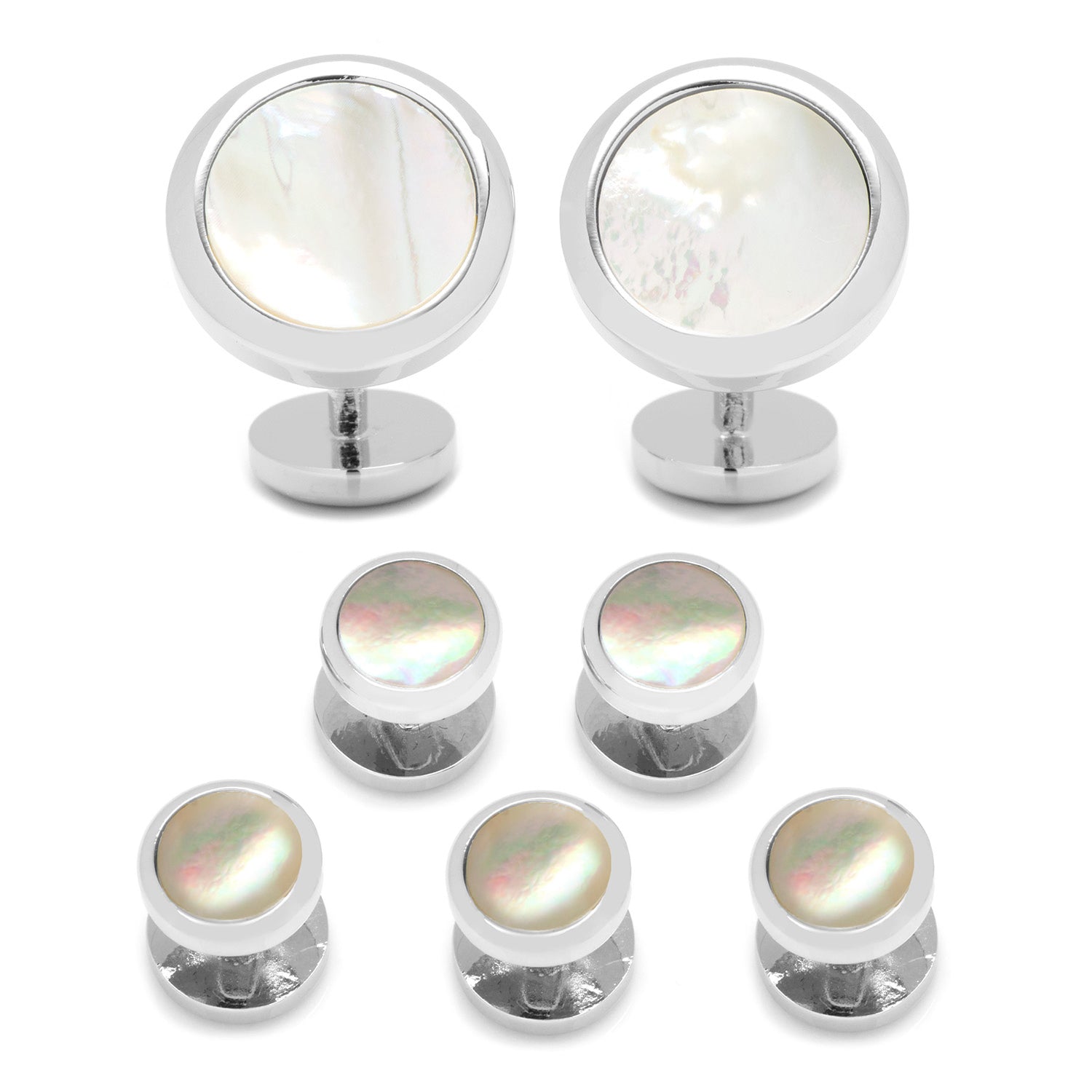 Double Sided Mother of Pearl Round Beveled 5-Stud Set by Cufflinks.com