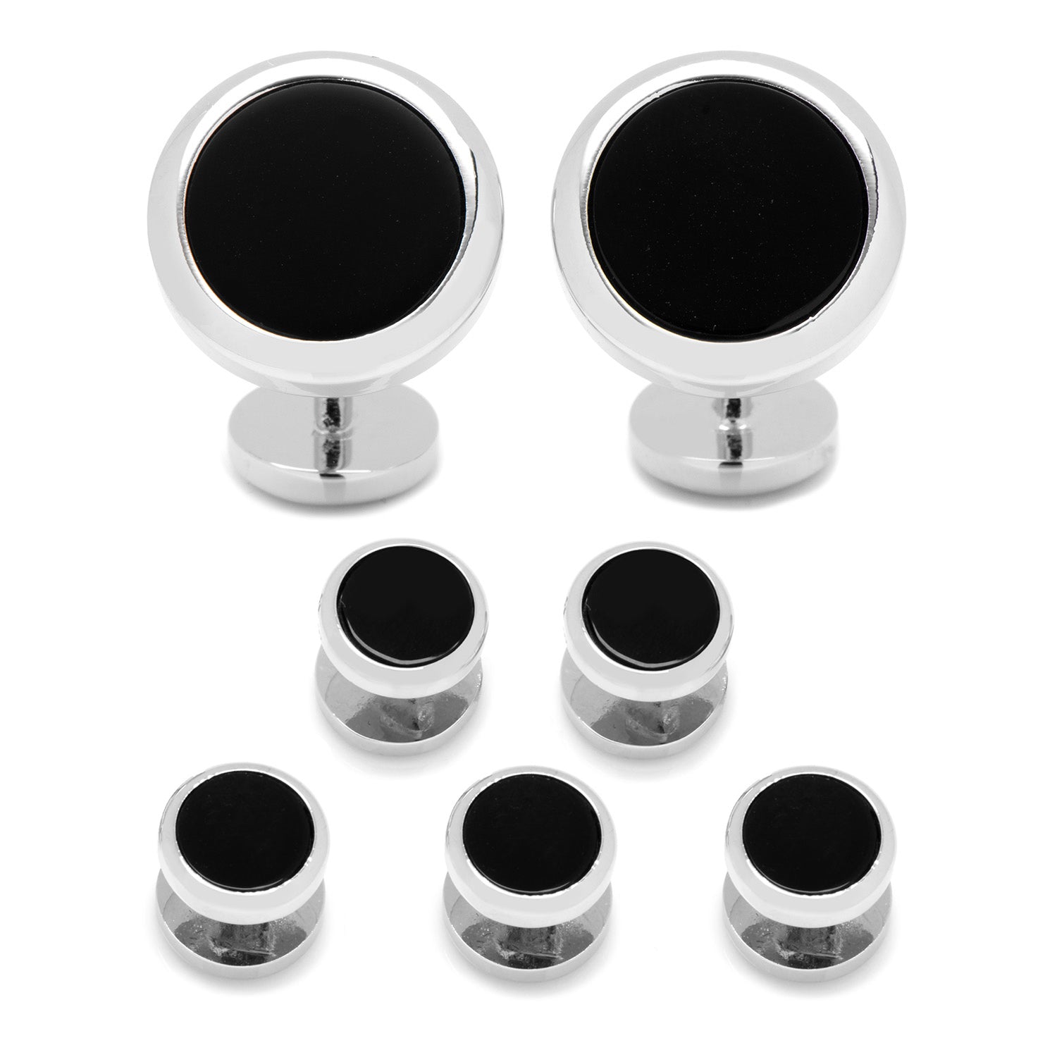 Double Sided Onyx Round Beveled 5-Stud Set by Cufflinks.com
