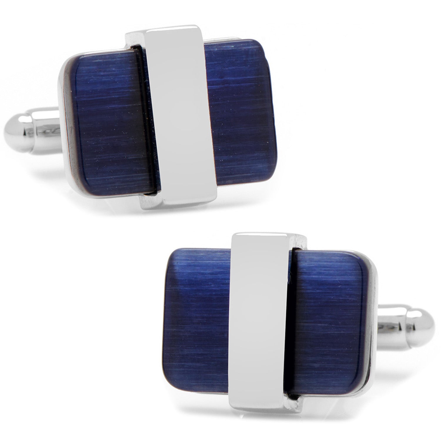 Silver Wrapped Navy Blue Catseye Cufflinks by Cufflinks.com