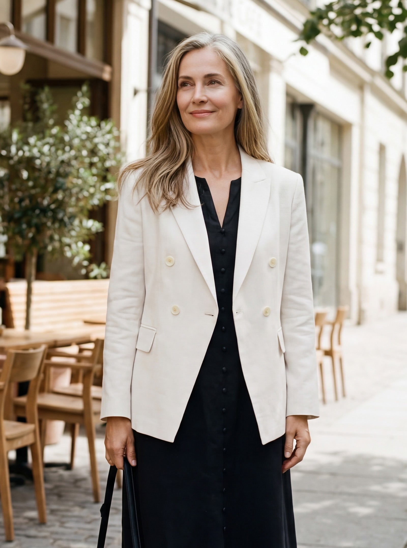 Linen Peak Lapel Crossover Blazer IRIS DestGlow