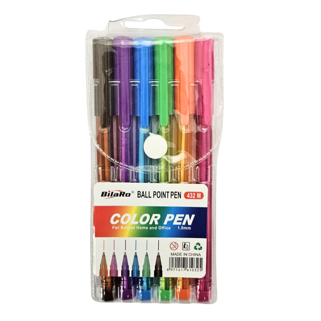 BilaRo Bolígrafos de Colores Punta Media (6 piezas, 1.0mm) DestGlow