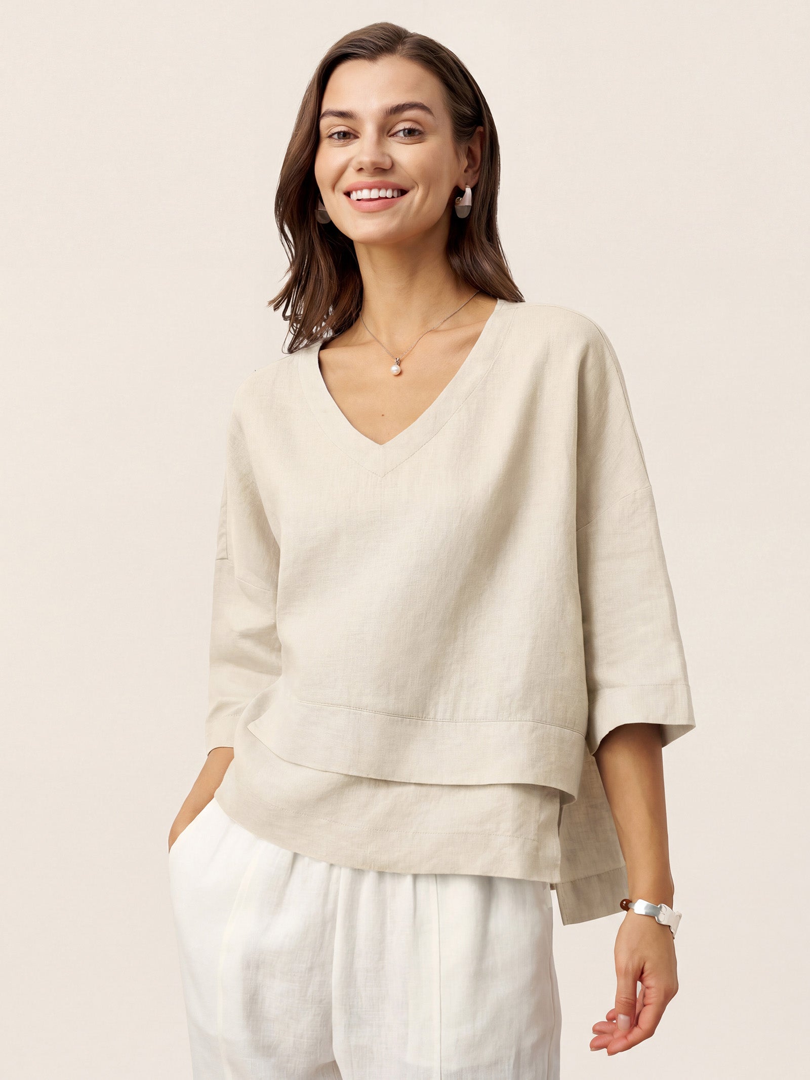 100% Linen Drop Shoulder Asymmetric Layered Hem Overtop VIOLA by LINTICO