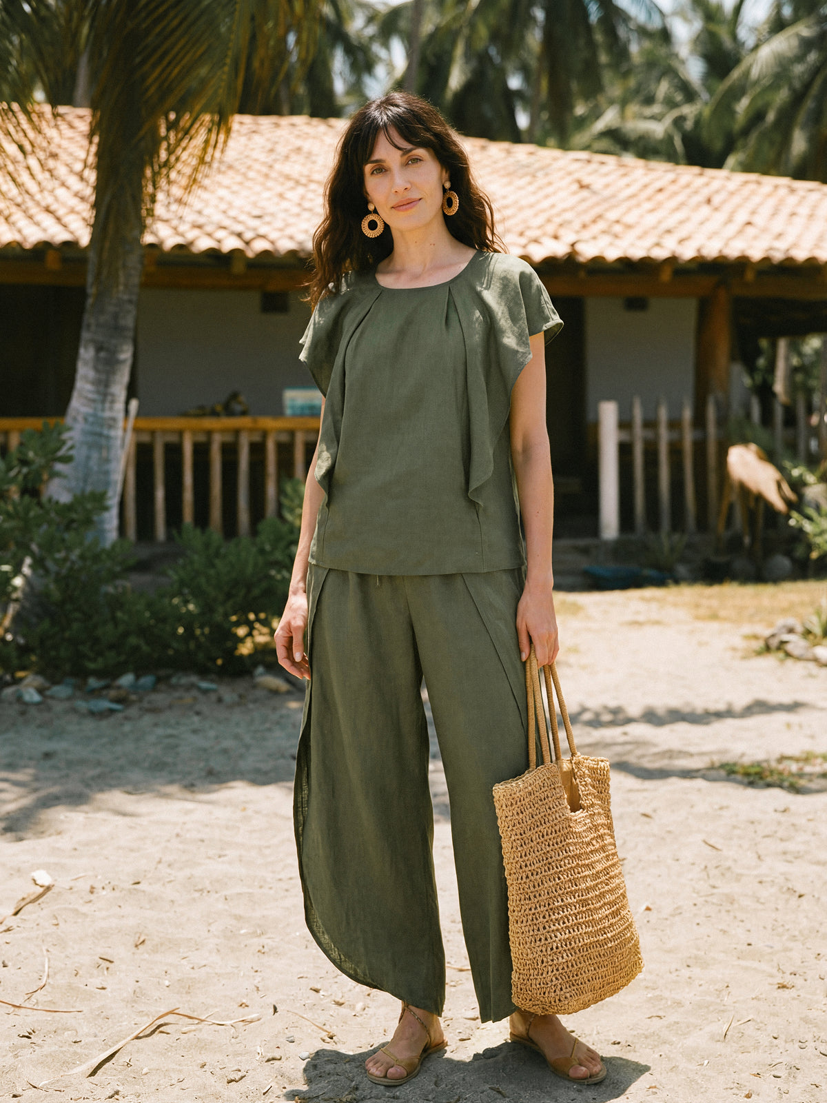 100% Linen Flutter Sleeve Sculpted Pleat Top DRUSILLA DestGlow