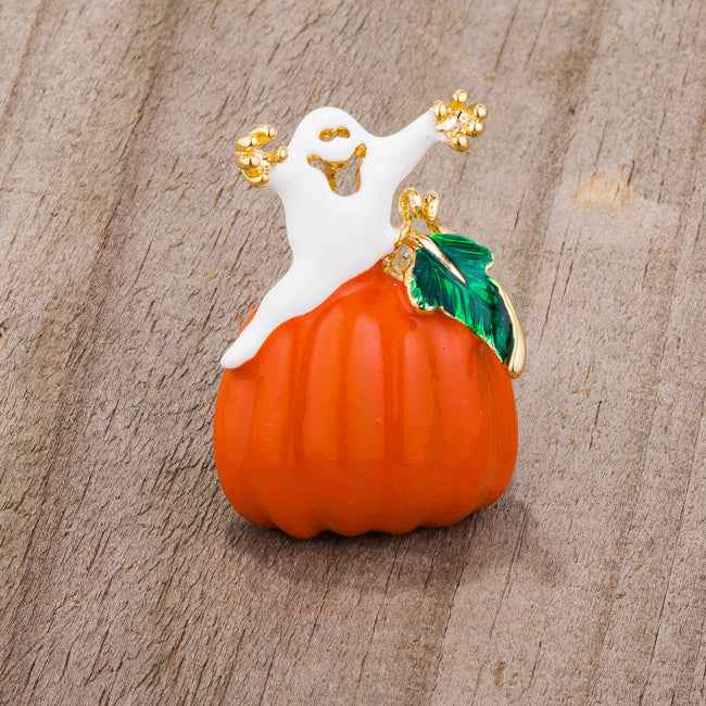 Pumpkin And Ghost Brooch With Crystals DestGlow