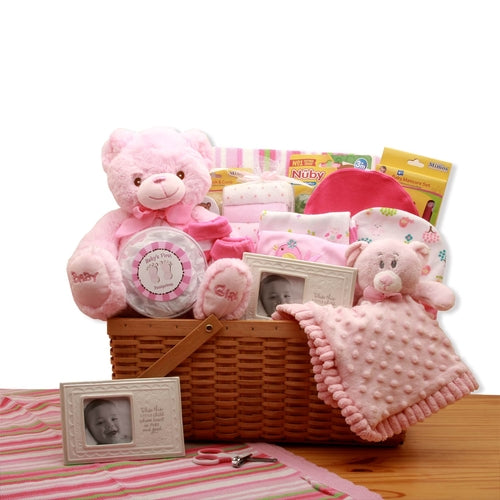 My First Teddy Bear Baby Girl Gift Basket - Complete Newborn Set with Plush Bear & Essentials