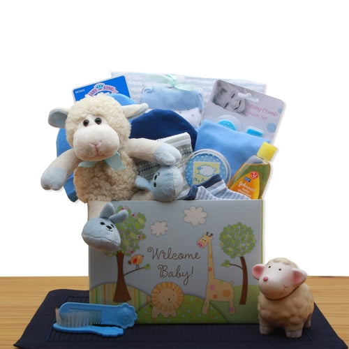 Welcome New Baby Gift Box - Blue Baby Boy Gift Basket with Essentials