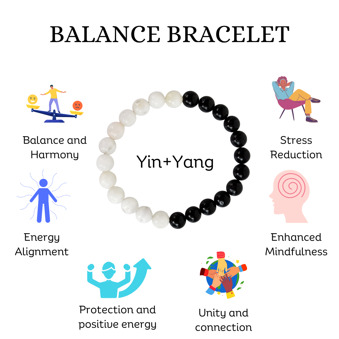 Yin Yang Balance Crystal Bracelet, Selenite, Black Tourmaline Crystal Healing Spiritual Support Balance DestGlow
