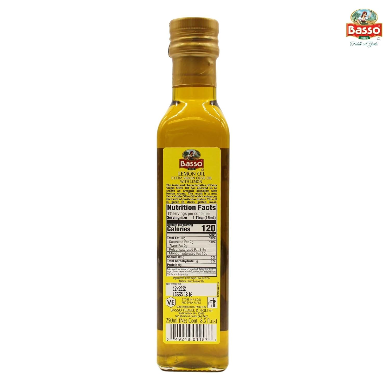 Basso 1904, Lemon Oil, Infused Extra Virgin Olive Oil, 8.5 Fl oz (250ml)