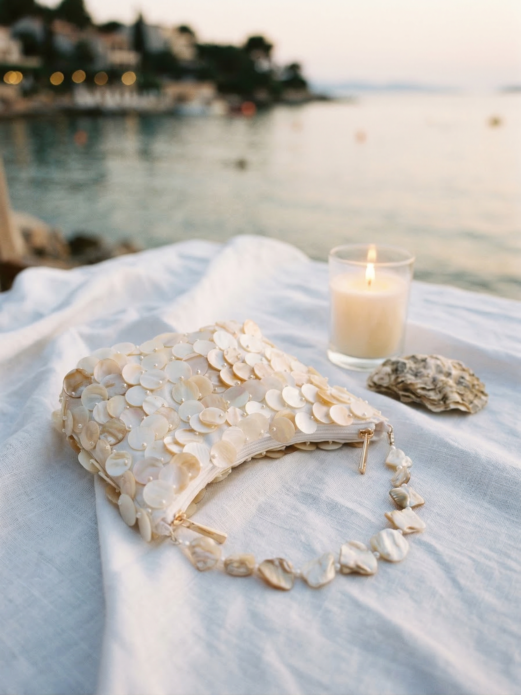 Luxe Handcrafted Mother of Pearl Disc Clutch for Special Occassion & Summer Vacations by LINTICO