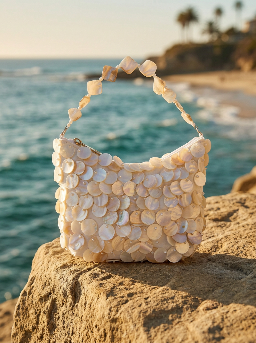 Luxe Handcrafted Mother of Pearl Disc Clutch for Special Occassion & Summer Vacations by LINTICO