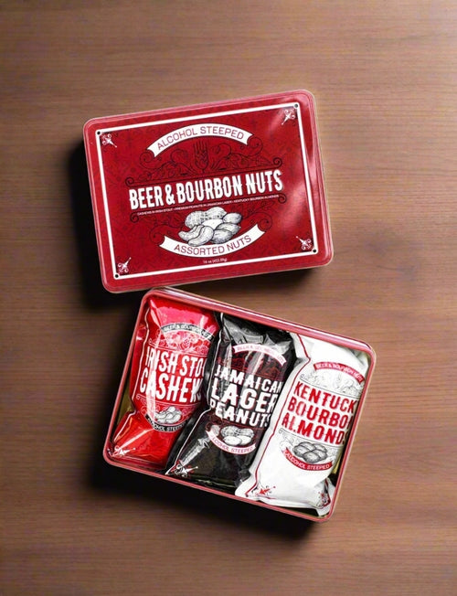 Beer & Bourbon Liquor Nuts Gift Tin for Men - 3 Spirit-Inspired Flavors