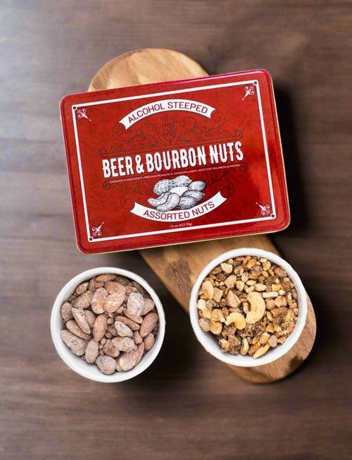 Beer & Bourbon Liquor Nuts Gift Tin for Men - 3 Spirit-Inspired Flavors