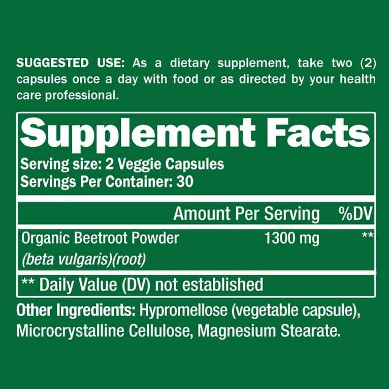 Organic Beetroot Supplement 60 Capsules