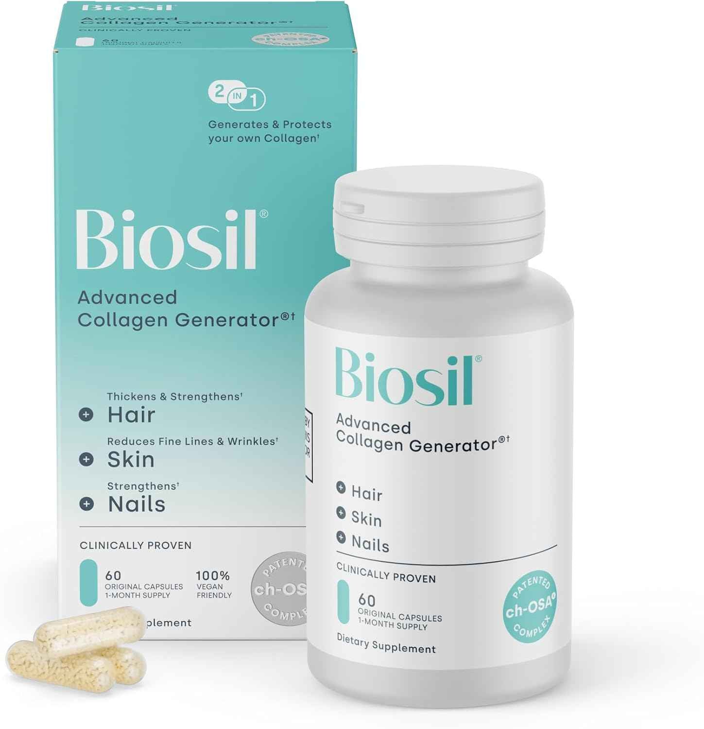 Biosil Collagen Generator - 60 Capsules - with Patented ch-OSA Complex - Generates & Protects Your Own Collagen - GMO Free - 60-Day Supply