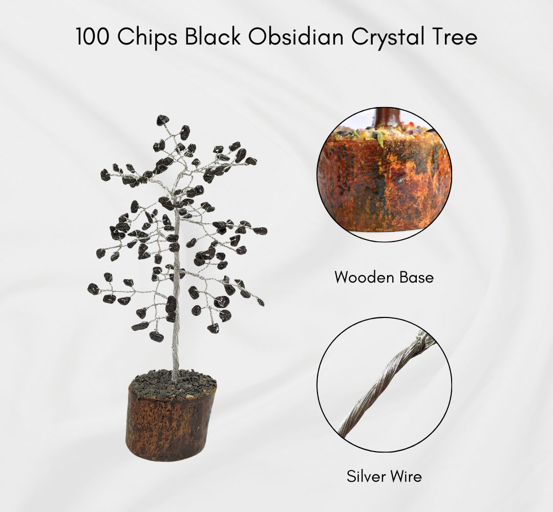 Black Obsidian Gemstone Tree, Crystal Tree Of Life. DestGlow