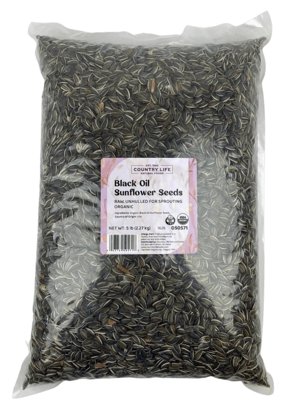 Sunflower Seeds, Black Oil, Unhulled For Sprouting, Organic by Country Life Natural Foods