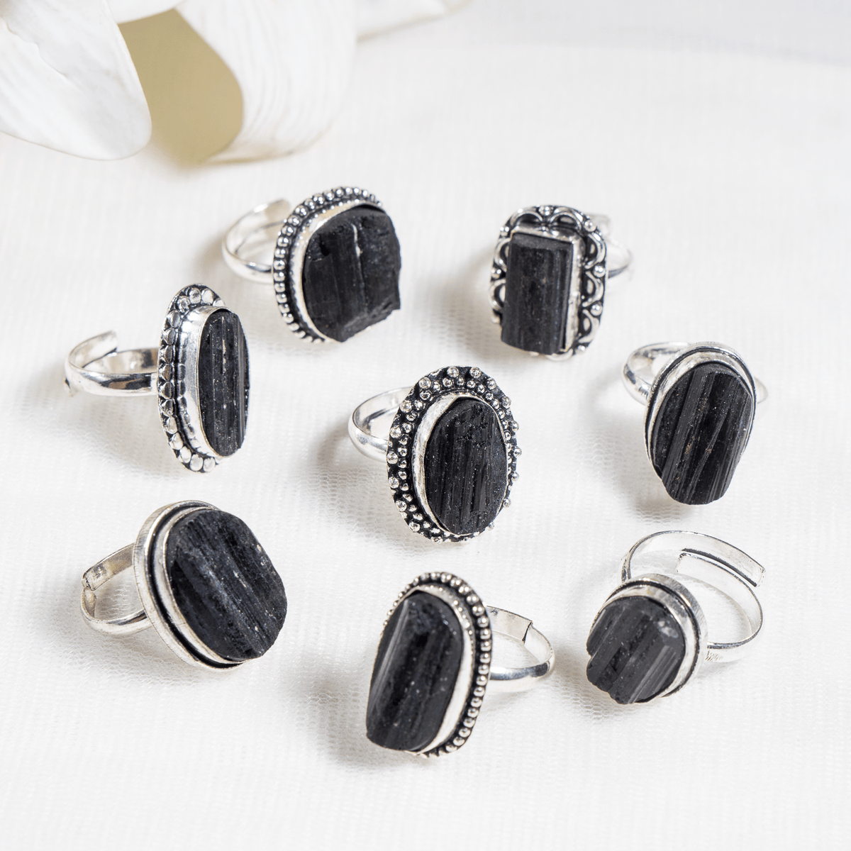 Black tourmaline rings – Gemstone rings Natural Crystal Healing Jewelry Collection DestGlow