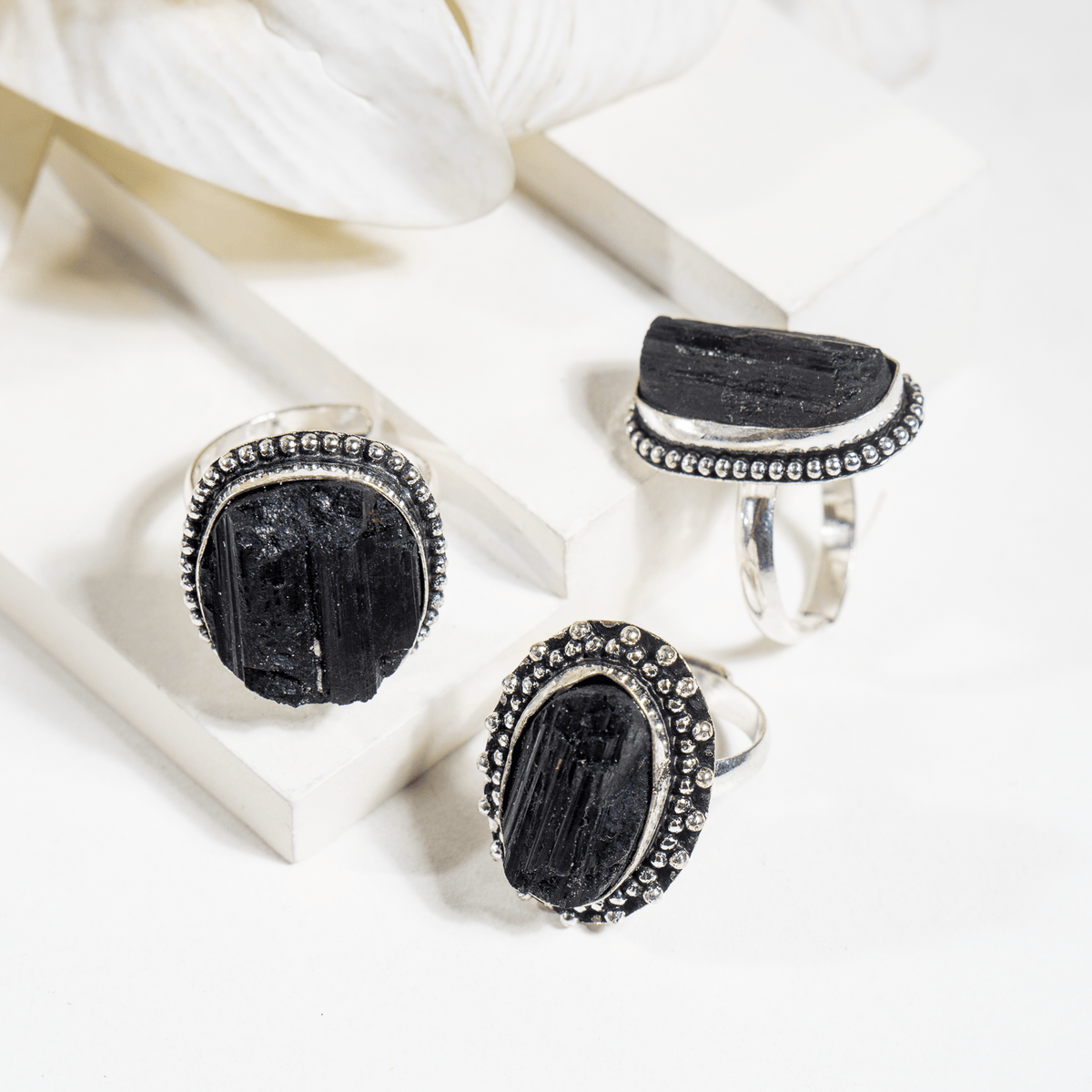 Black tourmaline rings – Gemstone rings Natural Crystal Healing Jewelry Collection DestGlow