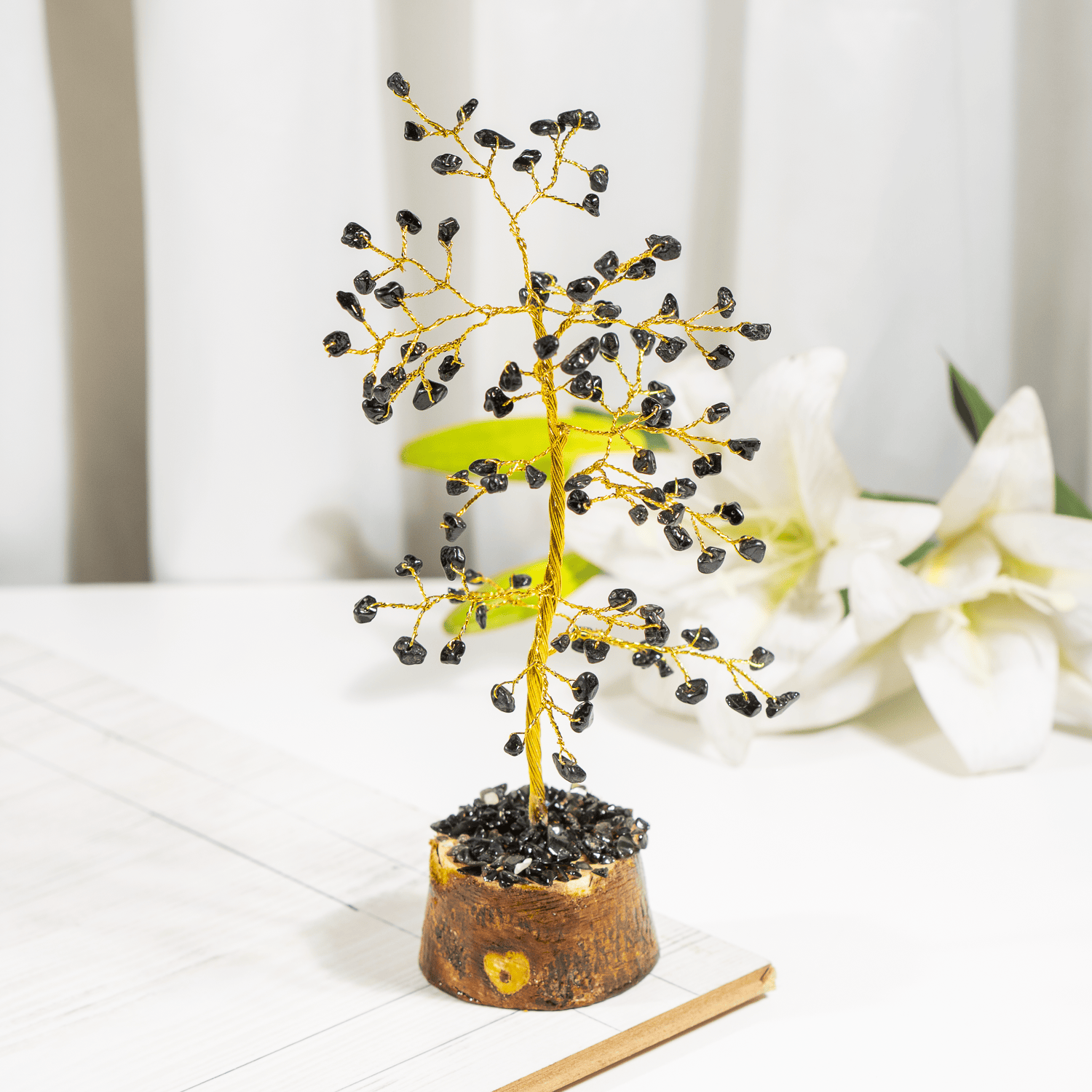Black Obsidian Gemstone Tree, Crystal Tree Of Life. DestGlow