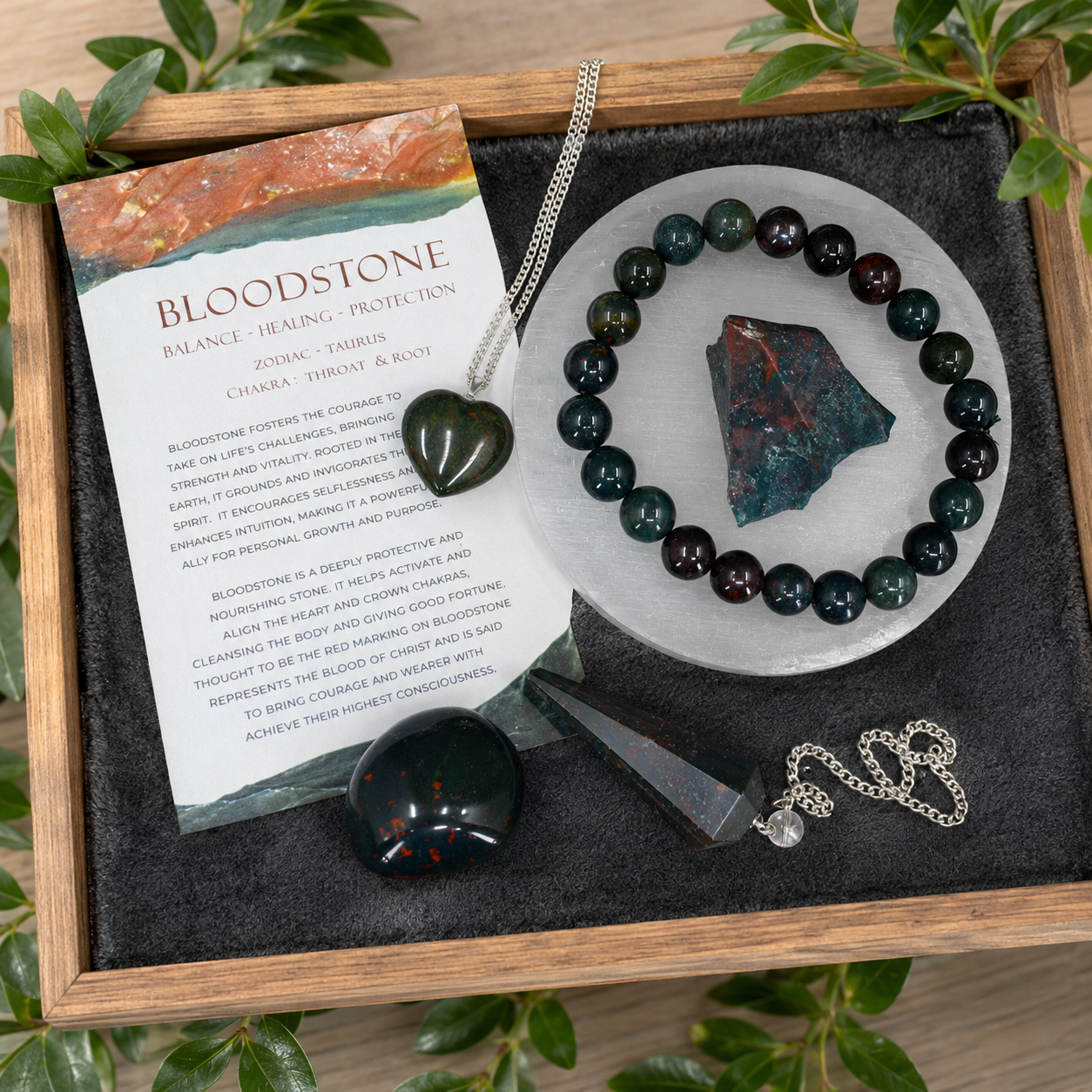 Bloodstone Crystal Gift Set For Emotional Support and Protection, Real Polished Gemstones. DestGlow