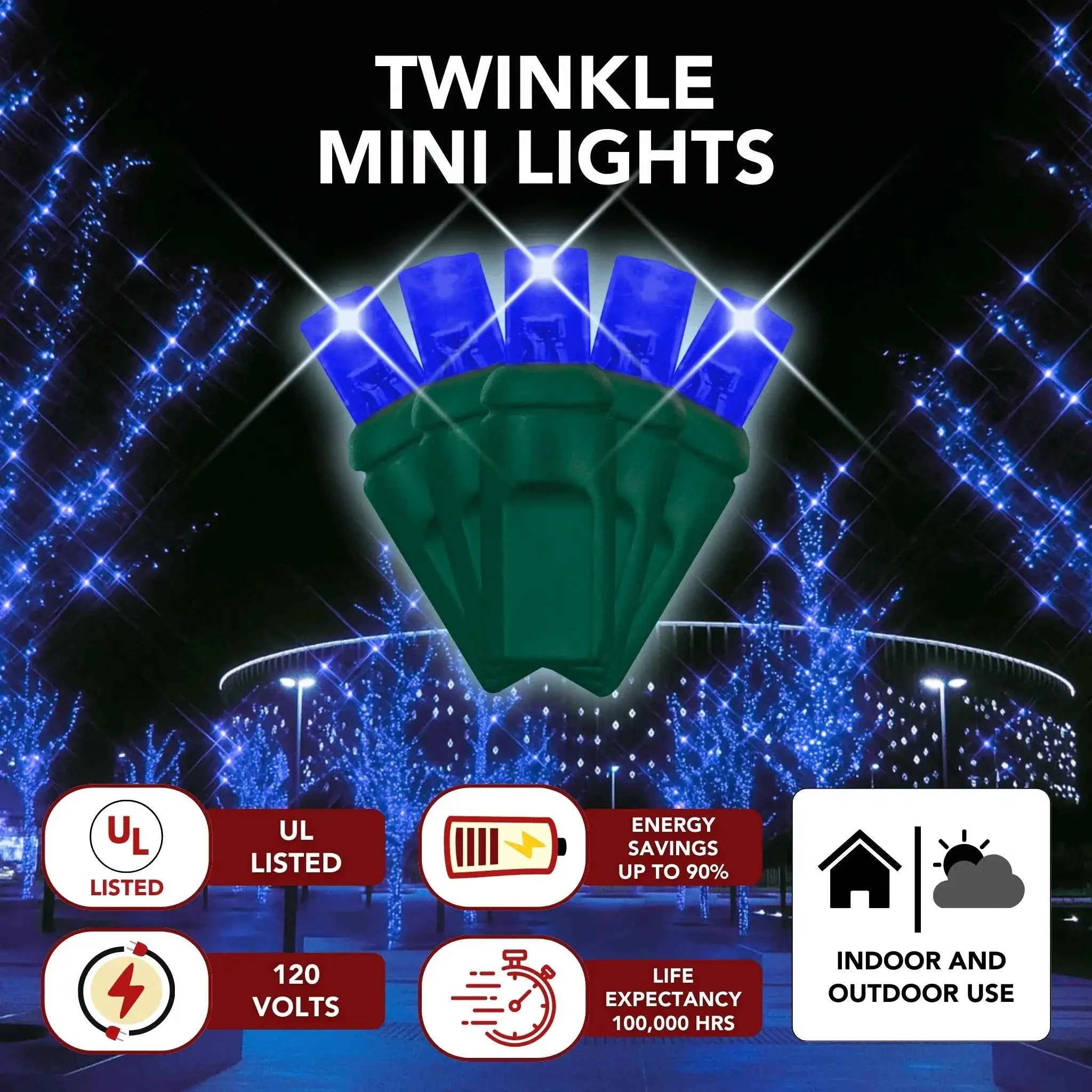 LED Mini Lights 5MM Blue Twinkle 6" Spacing