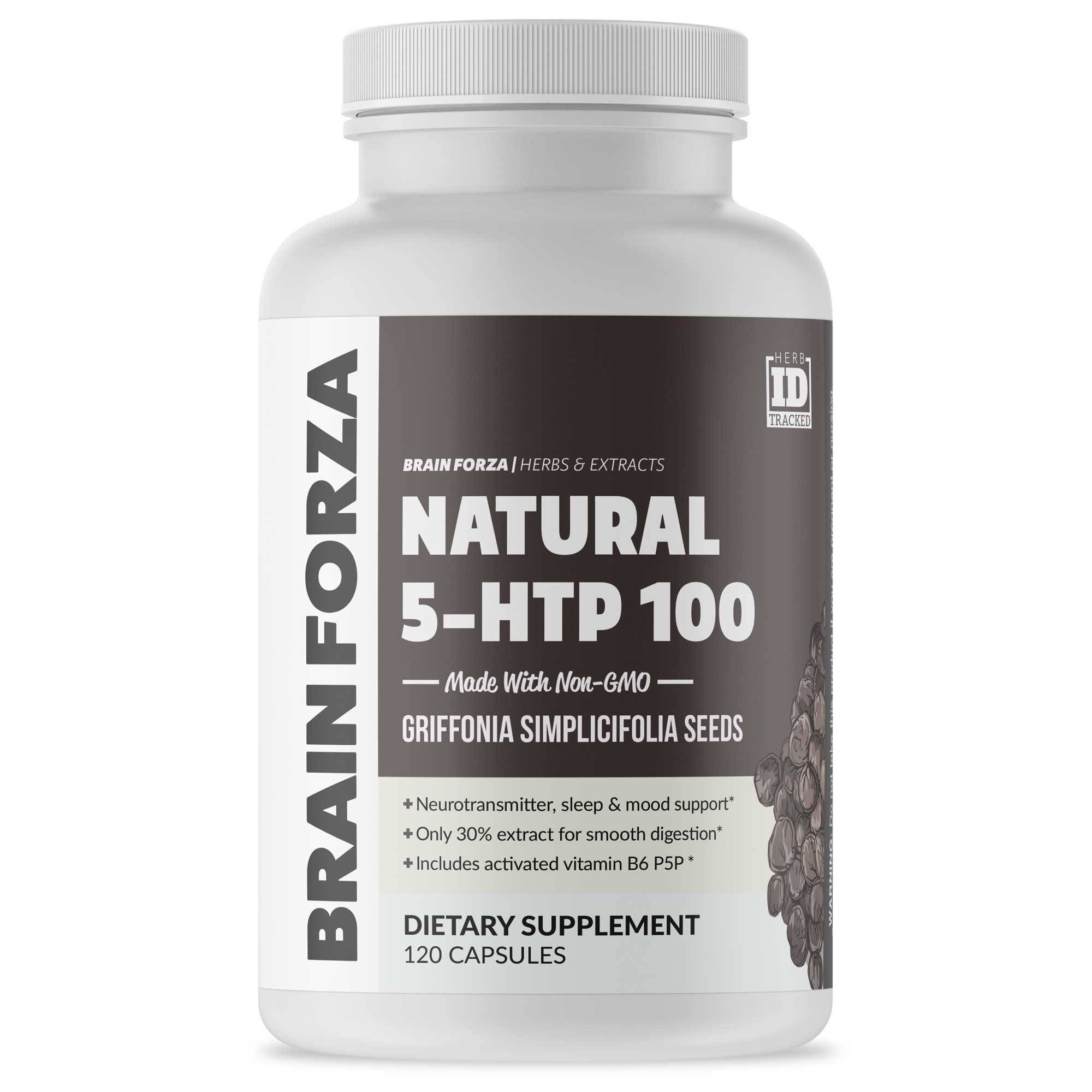 Natural 5-HTP 100mg w/ Vitamin B6, 120 Capsules by Brain Forza®