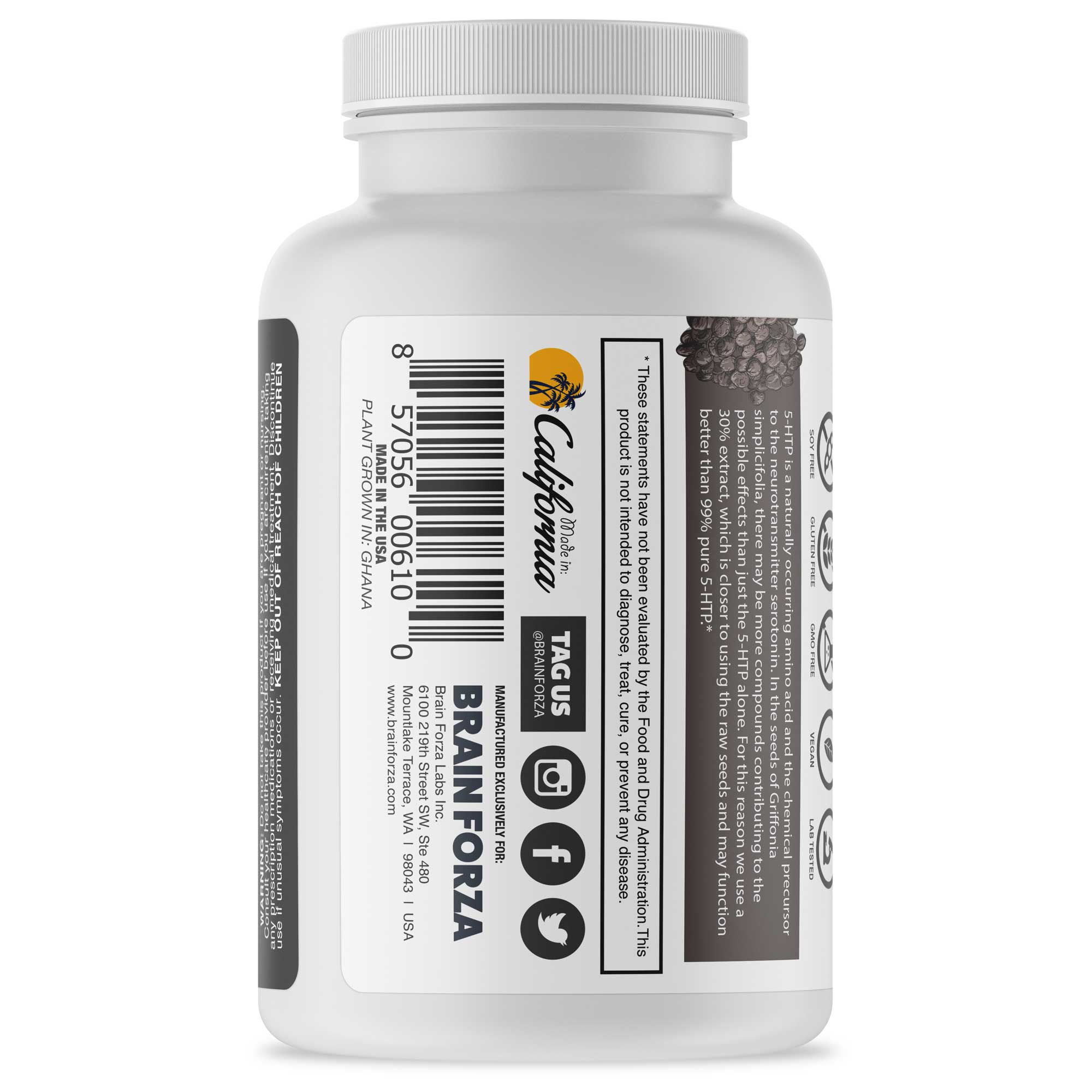 Natural 5-HTP 100mg w/ Vitamin B6, 120 Capsules by Brain Forza®