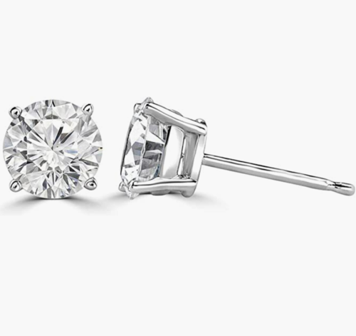 Moissanite Earrings - Brilliant 0.80 Ct 14K White Gold Stud Earrings for Women