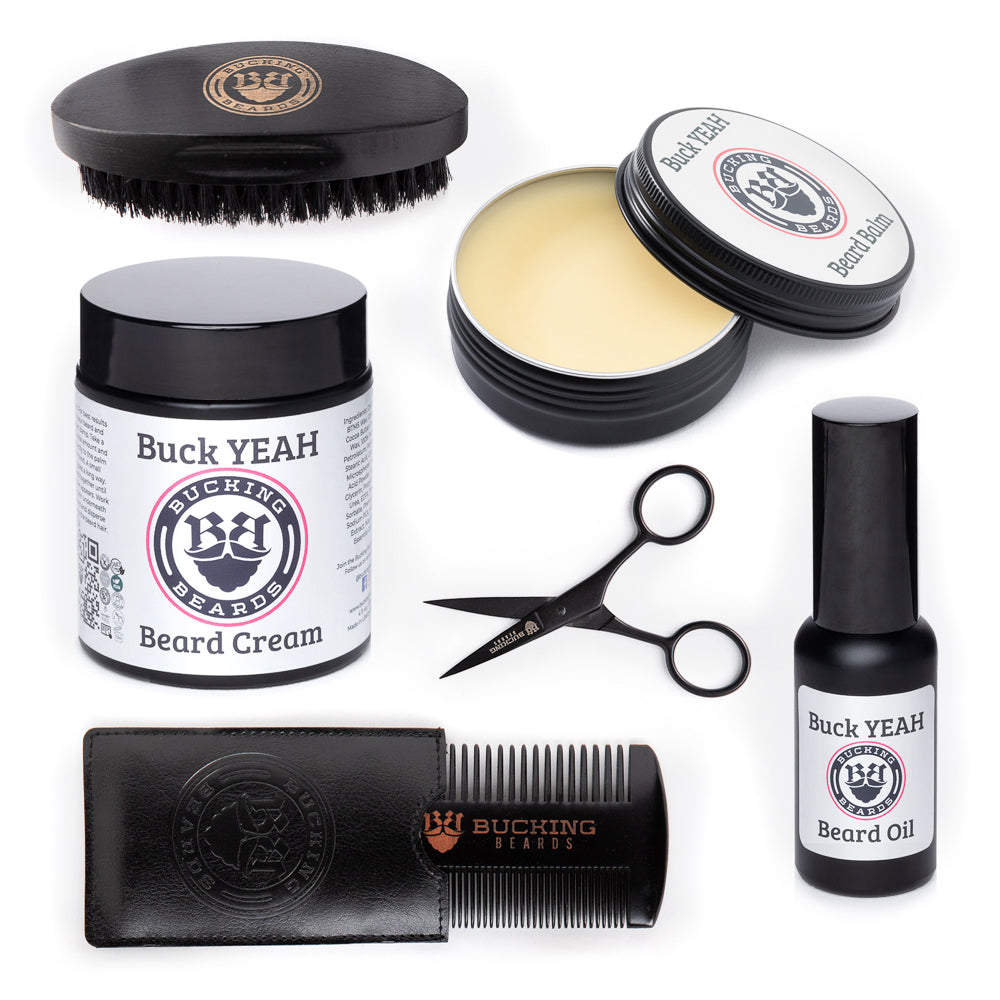 Men’s Grooming Essentials Bundle – Beard Balm, Cream, Oil & Grooming Kit (Gluten-Free, Vegan) - DestGlow