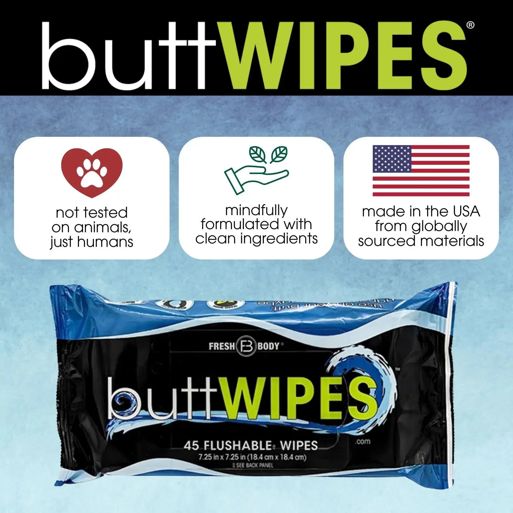 Buttwipes 45ct Flow Pack (select quantity) by Fresh Body FB®