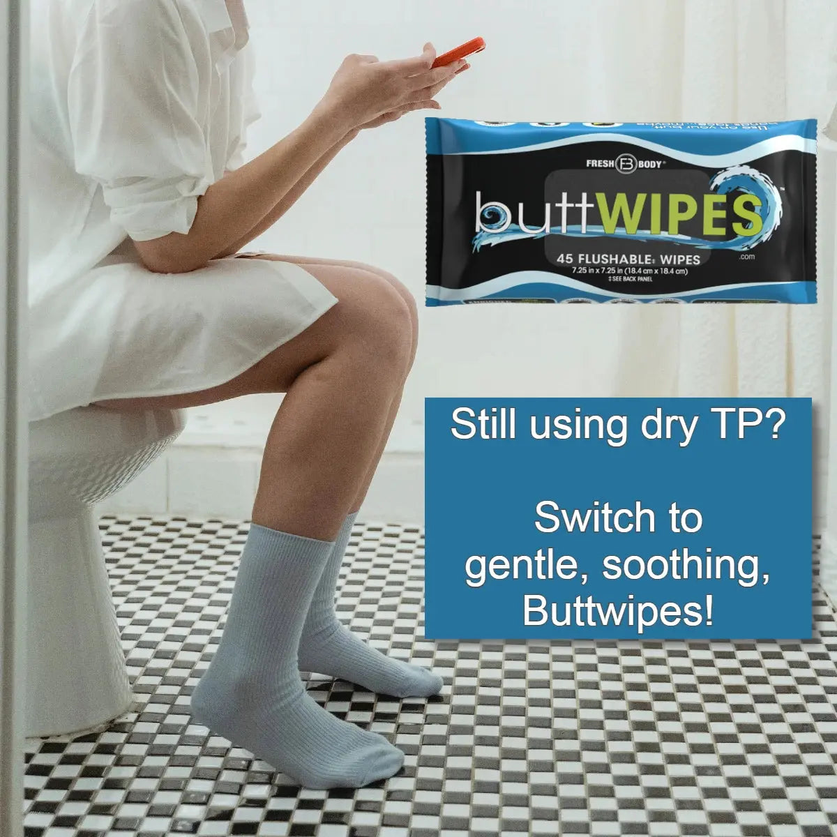 Buttwipes Singles - Individually Wrapped Flushable Wipes (select quantity) by Fresh Body FB®
