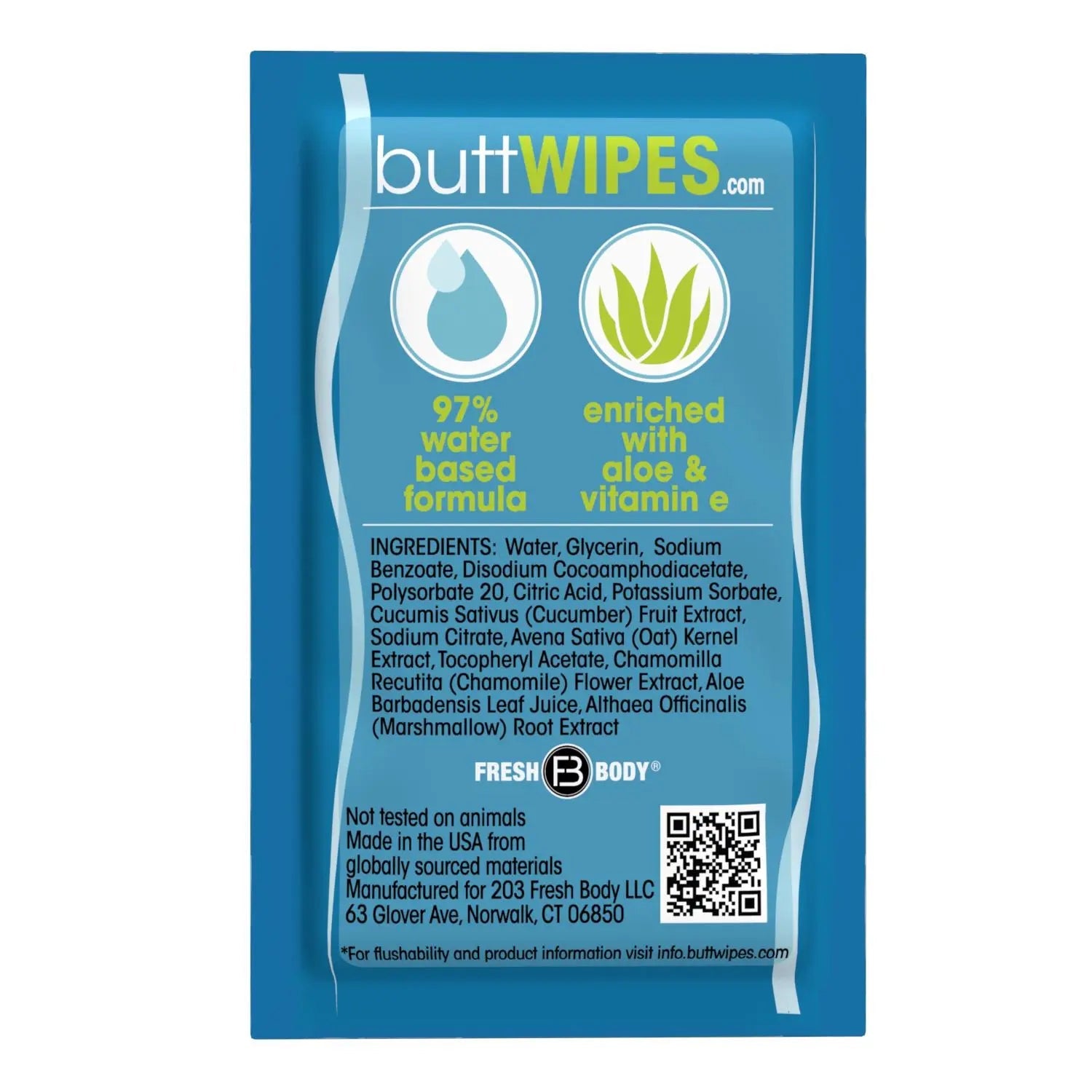 Buttwipes Singles - Individually Wrapped Flushable Wipes (select quantity) by Fresh Body FB®