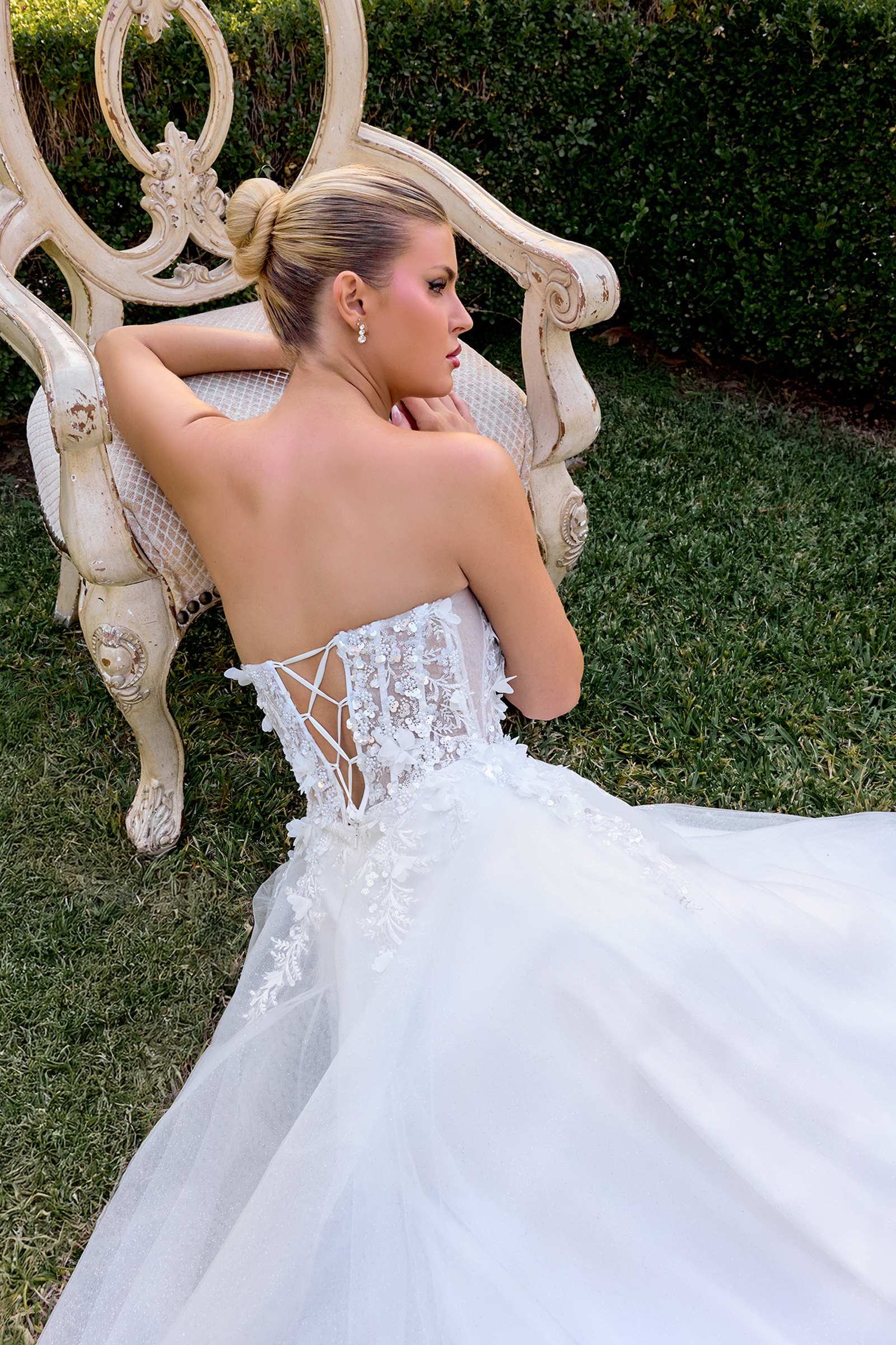 Ladivine C174W Sweetheart Neck 3D Floral Applique A-Line Strapless Gown by DiscountDressShop