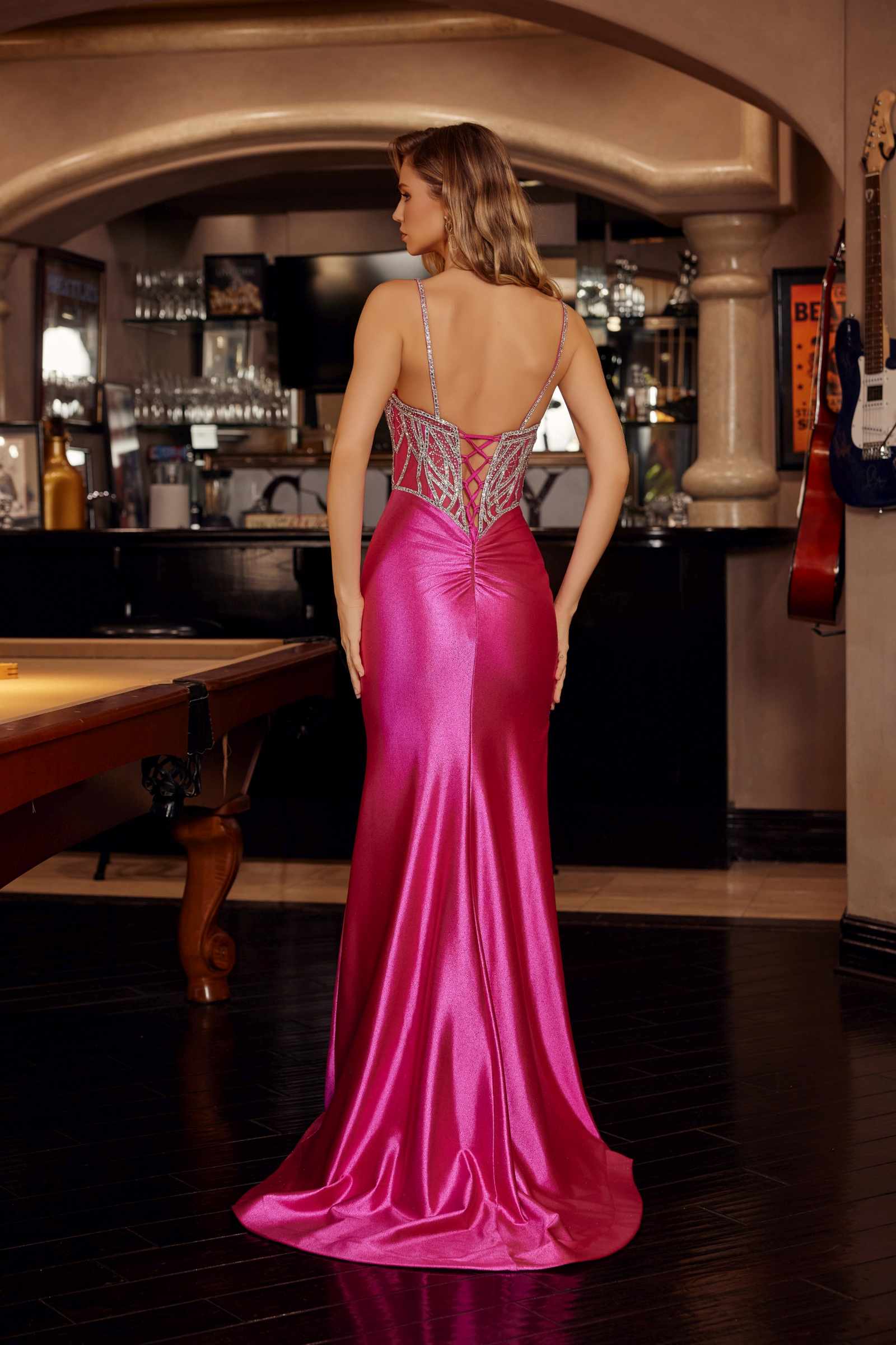 Nox Anabel C1832 Fitted Shimmer Jersey Spaghetti Strap Prom Gown by DiscountDressShop