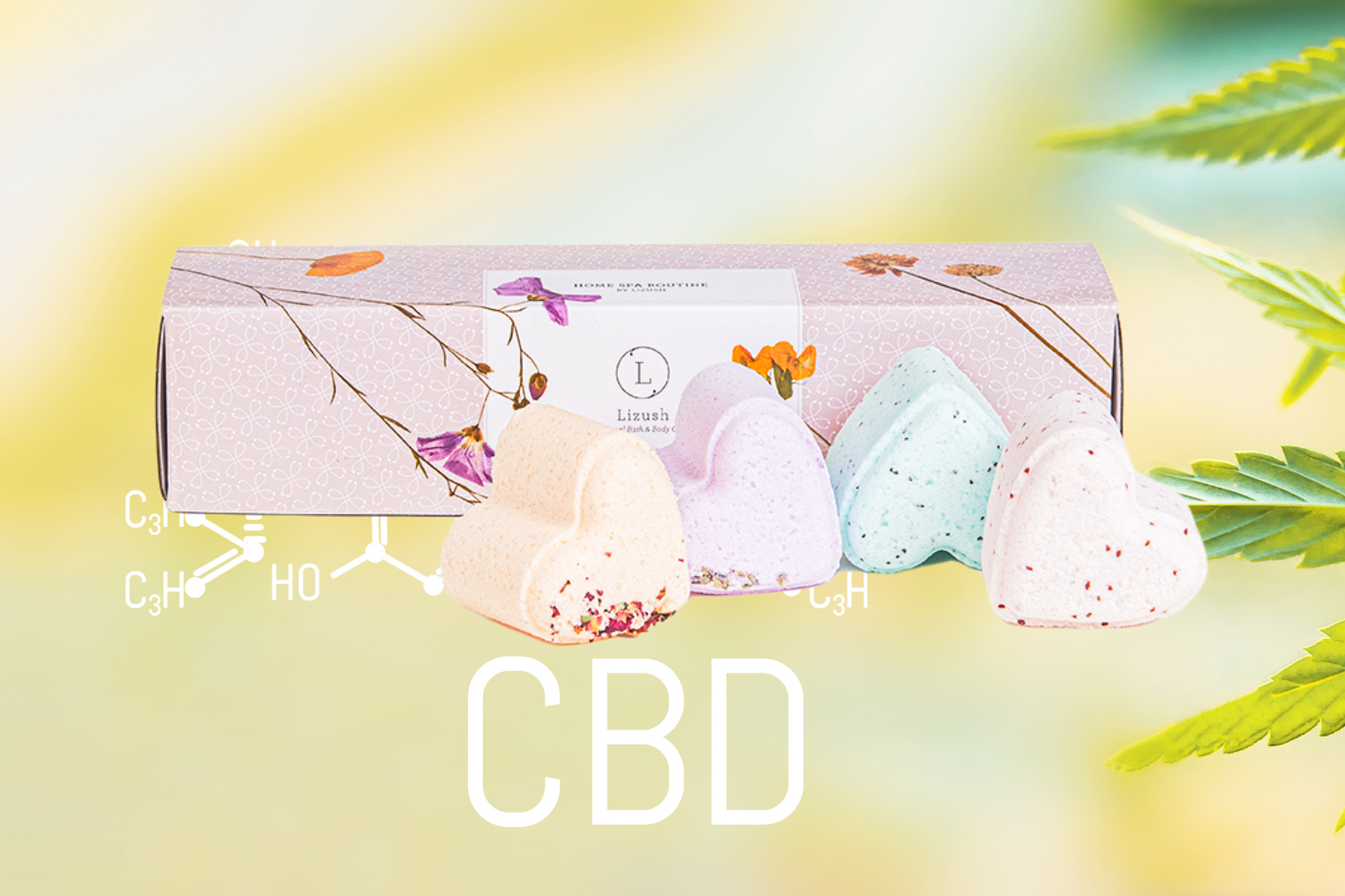 Bath Bombs with CBD - 5 Hearts Shaped with CBD - in a Gift Box - Can be personalized. (THC free)