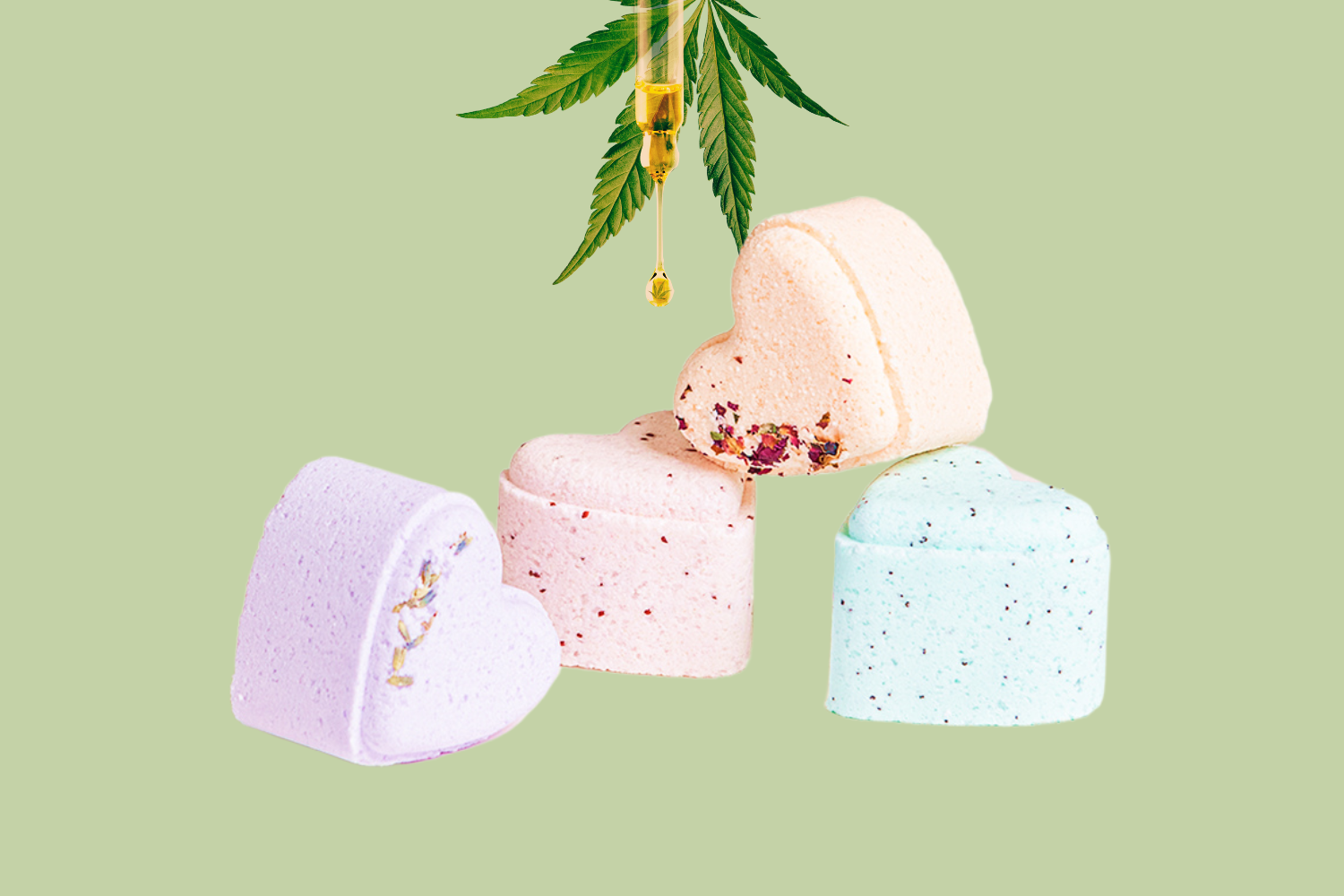 CBD - 5 Hearts Shaped Shower Steamers/ fizzies with CBD - in a Gift Box - Can be personalized. (THC free)