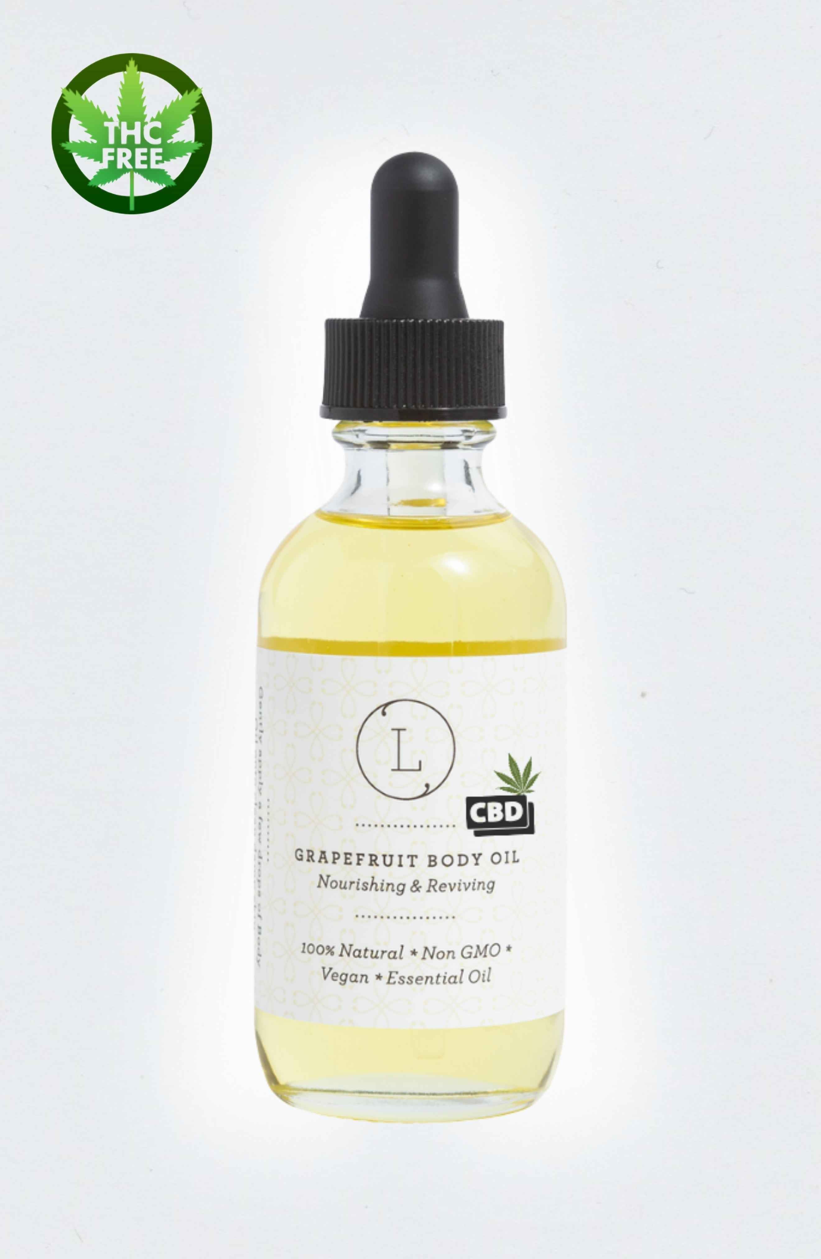 CBD Natural Body Oil with CBD, Grapefruit Moisturizing Body Oil (THC free) by Lizush