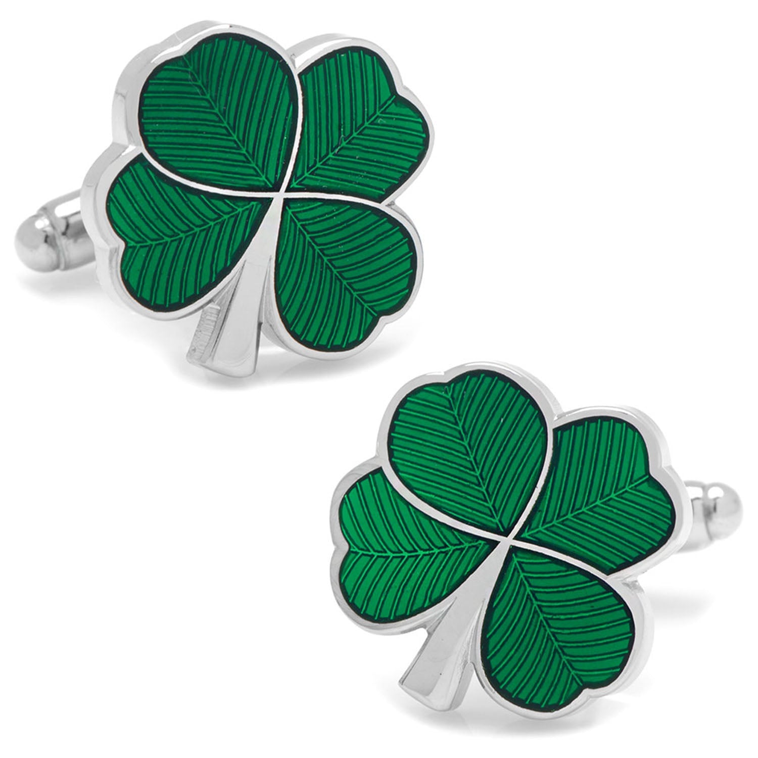 Green Clover Cufflinks and Tie Bar Gift Set by Cufflinks.com