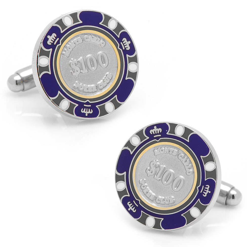 Poker Chip $100 Purple Cufflinks by Cufflinks.com
