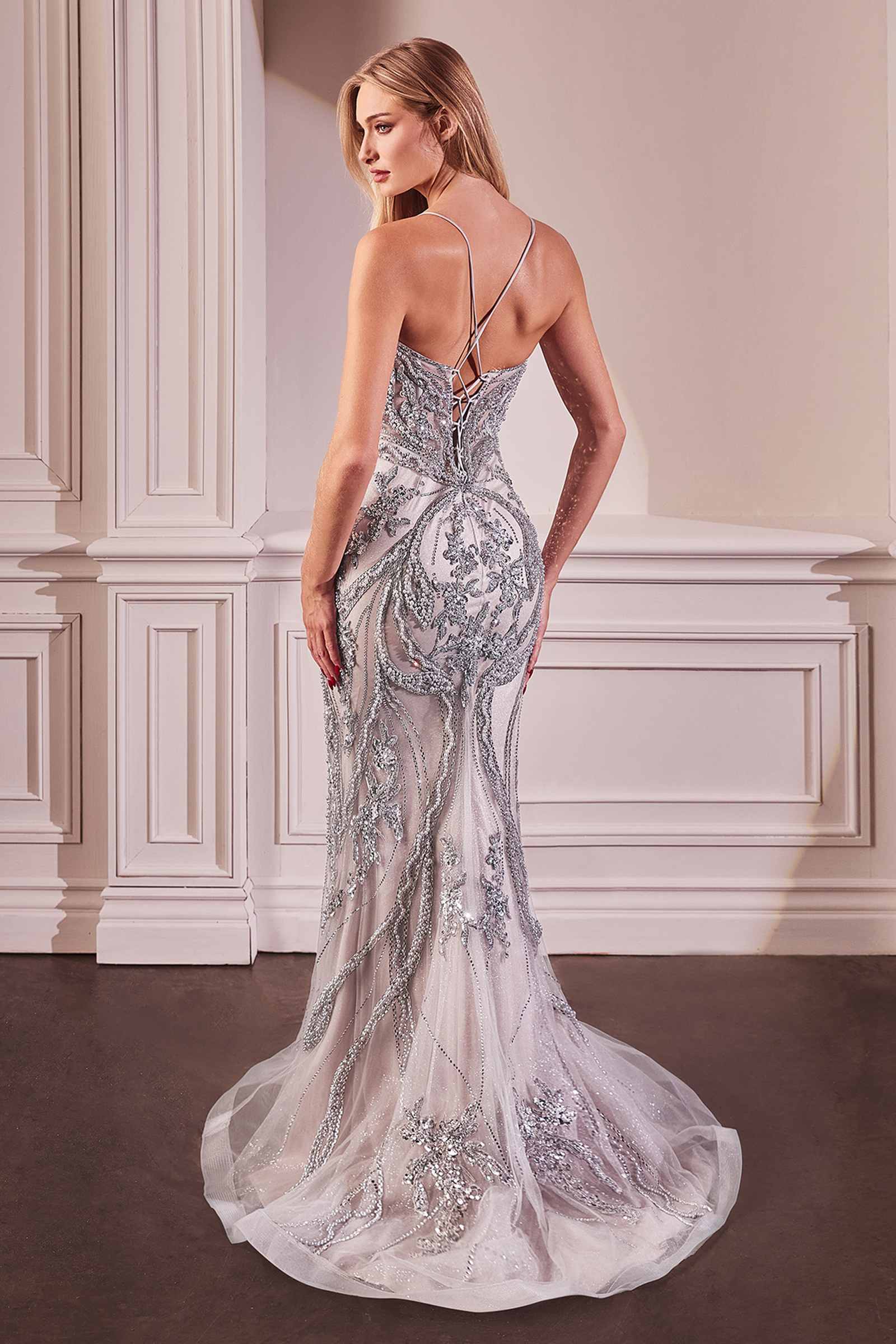 Ladivine CC0240 Dress Pearl Embellished Fit & Flare Gown by DiscountDressShop