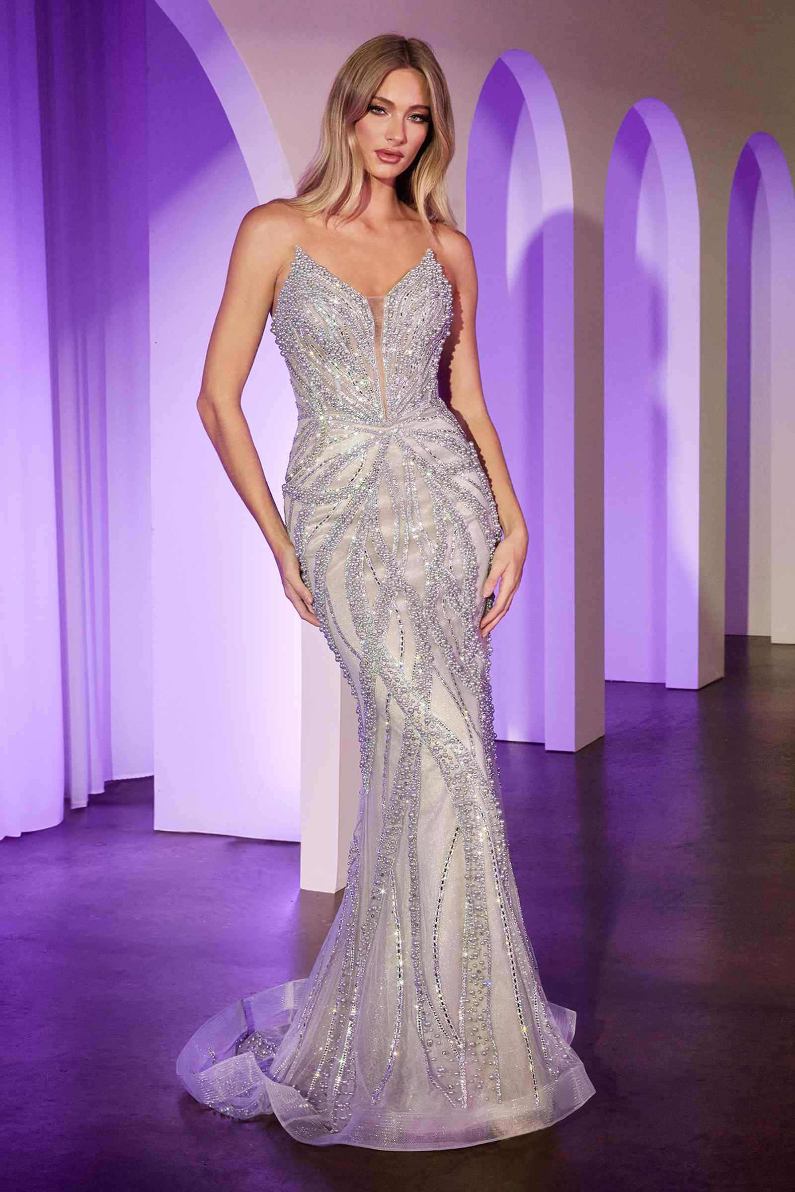 Ladivine CC0688 Dress Pearl and Crystal Strapless Fitted Gown by DiscountDressShop