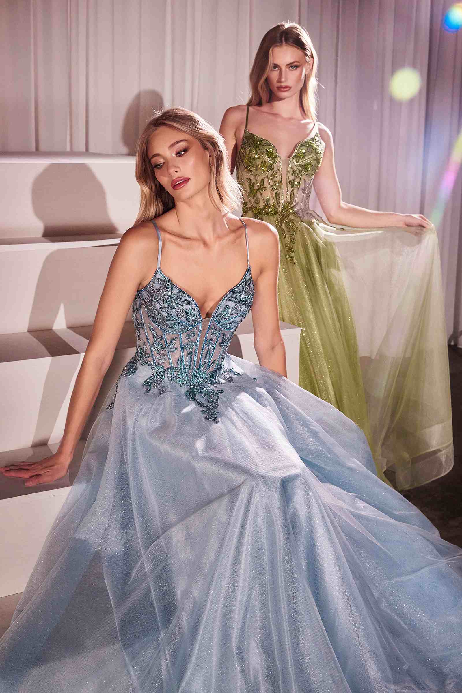 Ladivine CC0881 Dress A-Line Layered Tulle Gown & Lace Embellished Bodice by DiscountDressShop