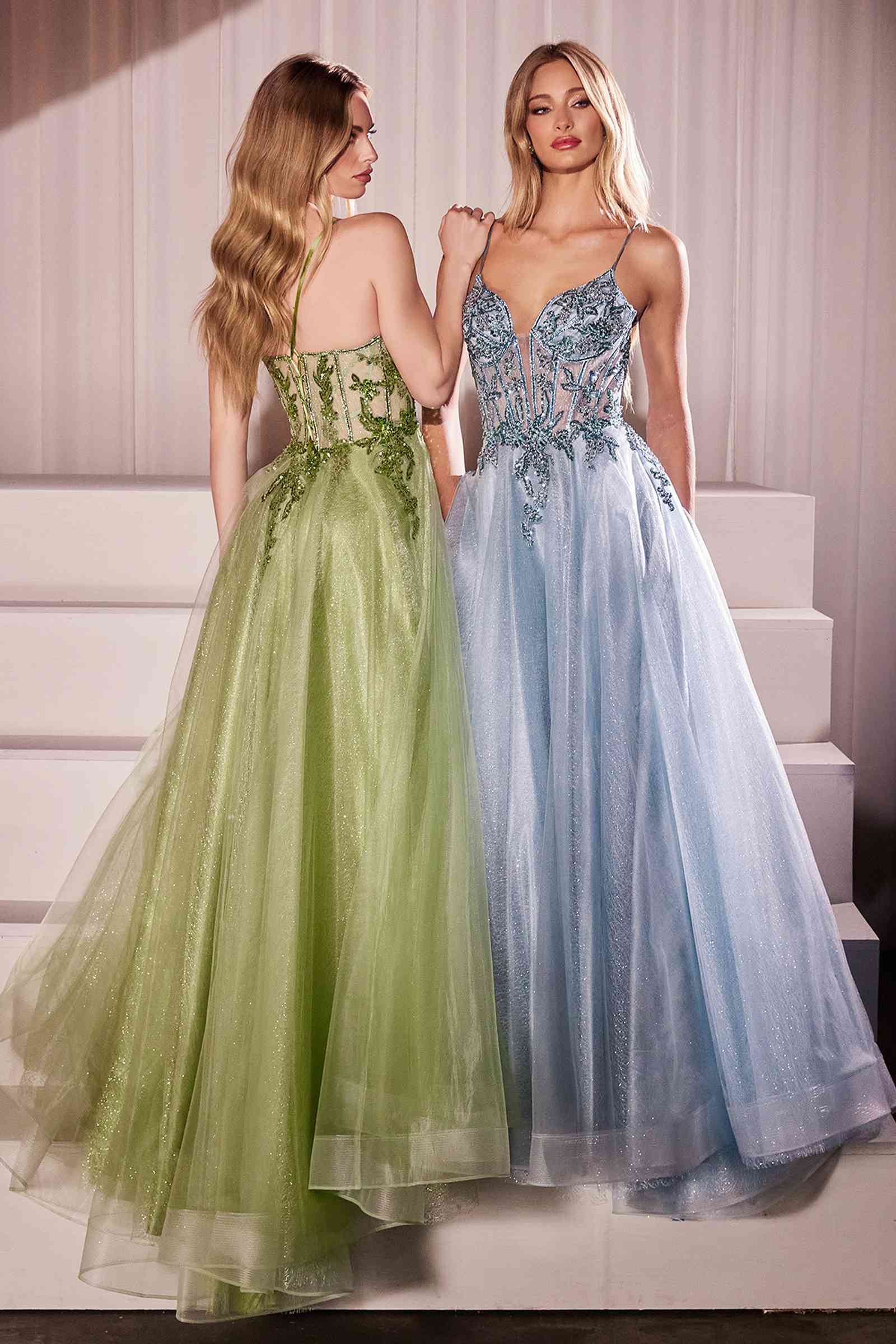 Ladivine CC0881 Dress A-Line Layered Tulle Gown & Lace Embellished Bodice by DiscountDressShop