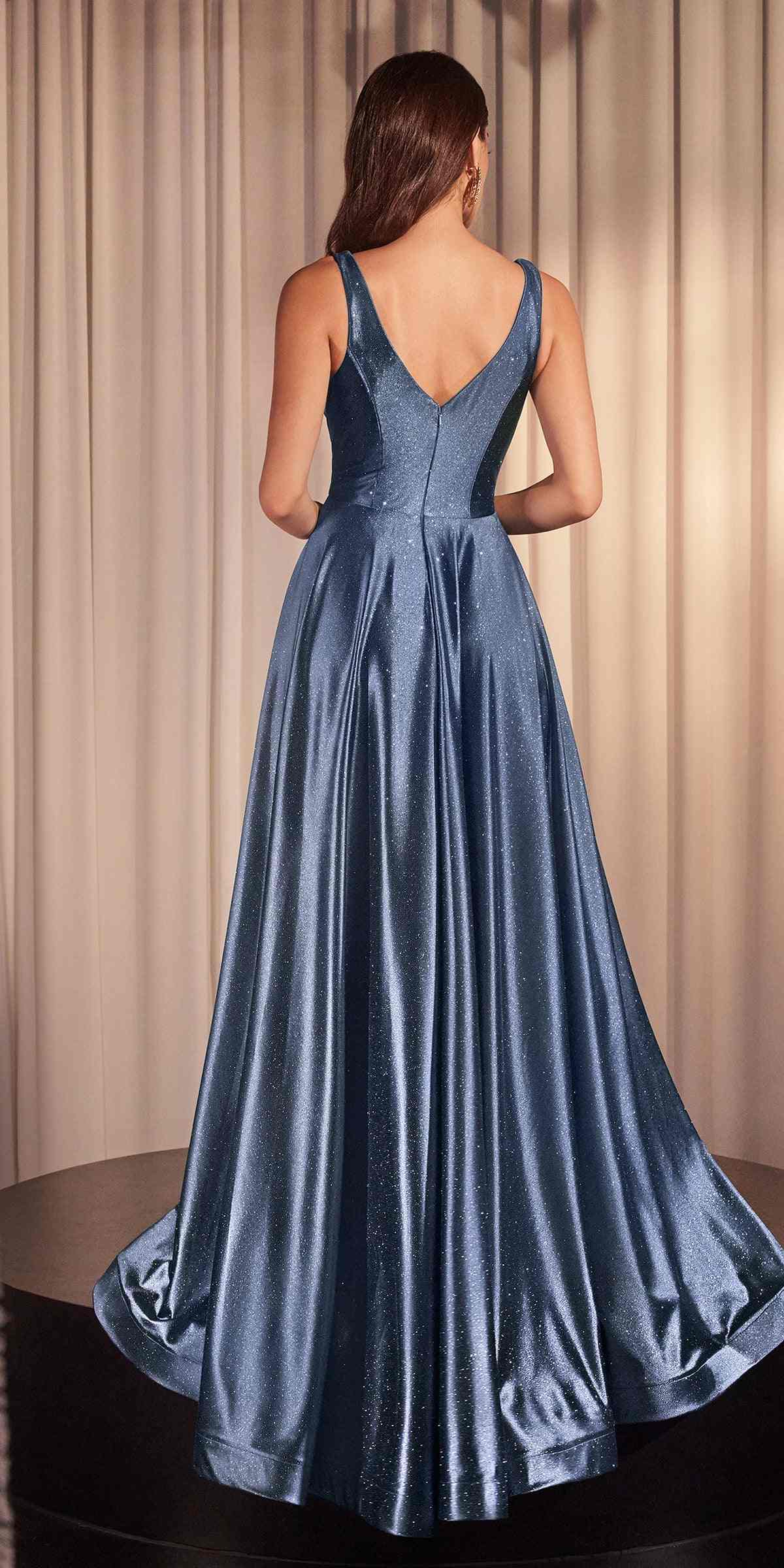 Ladivine CC2349 Long Glitter Stretch Satin A-Line Evening Gown by DiscountDressShop