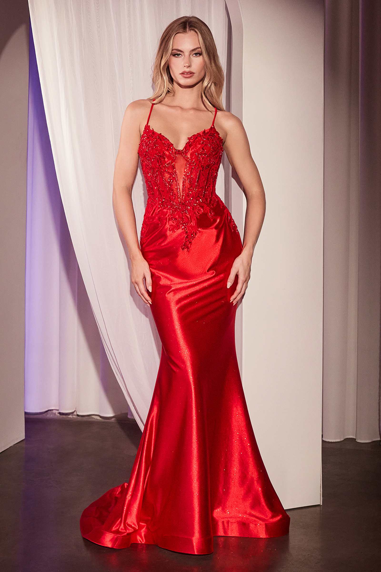 Ladivine CC2401 Dress Embellished Lace & Satin Fitted Gown by DiscountDressShop