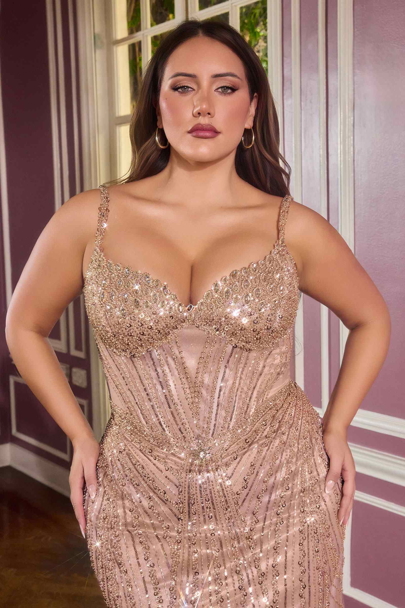 Ladivine CC398C Dress Strapless Beaded Fitted Plus Size Prom Gown by DiscountDressShop