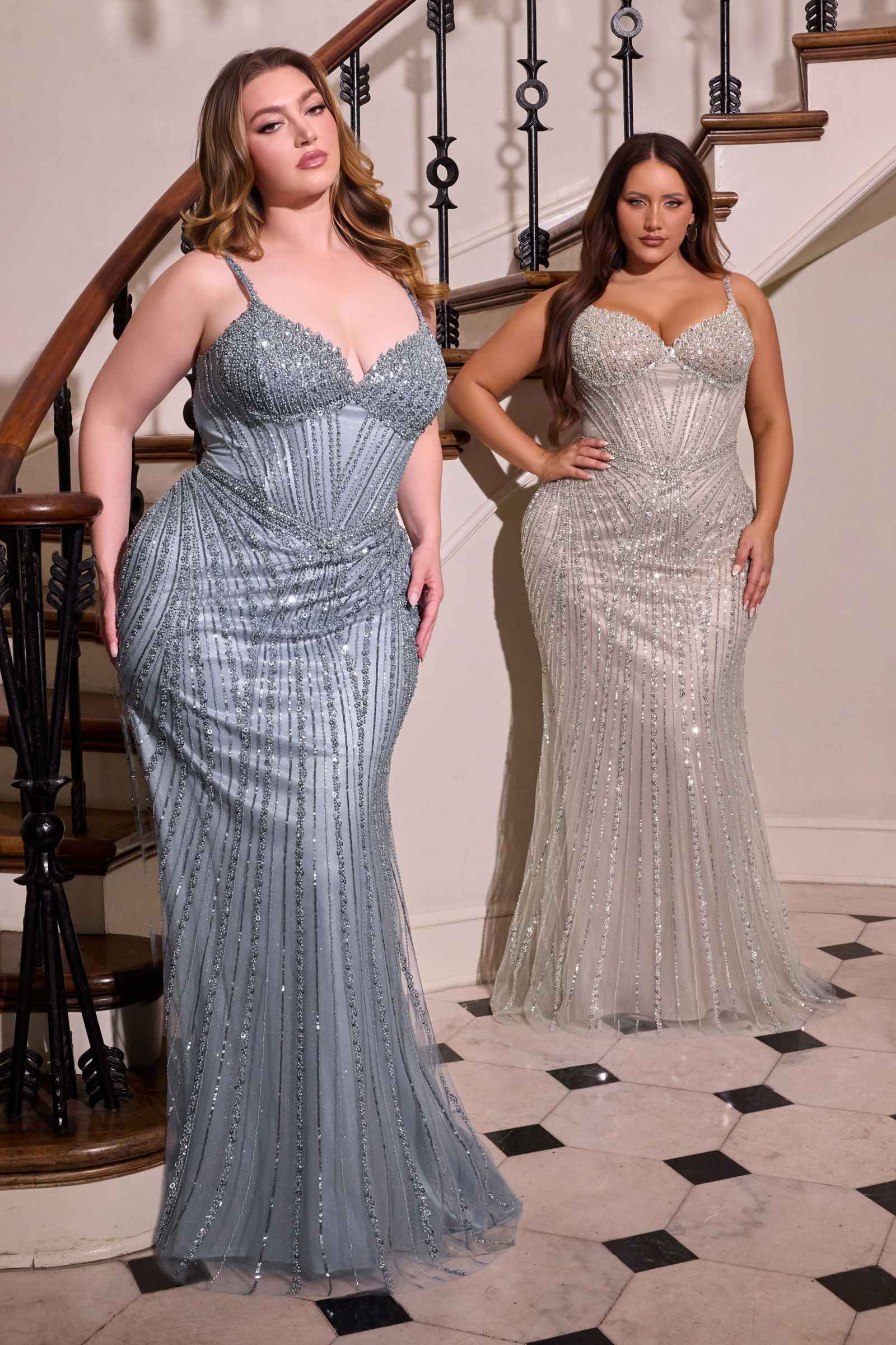 Ladivine CC398C Dress Strapless Beaded Fitted Plus Size Prom Gown by DiscountDressShop