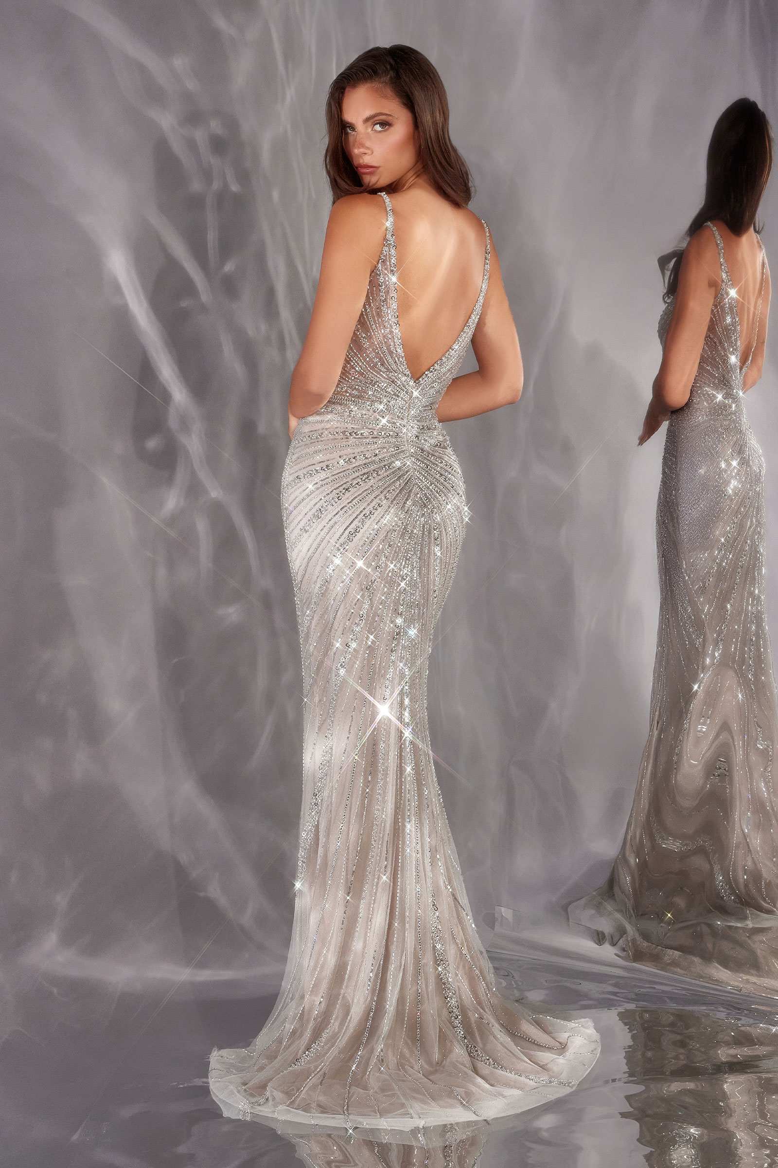 Ladivine CC498 Radiating Glamour Thigh High Slit Formal Gown DestGlow
